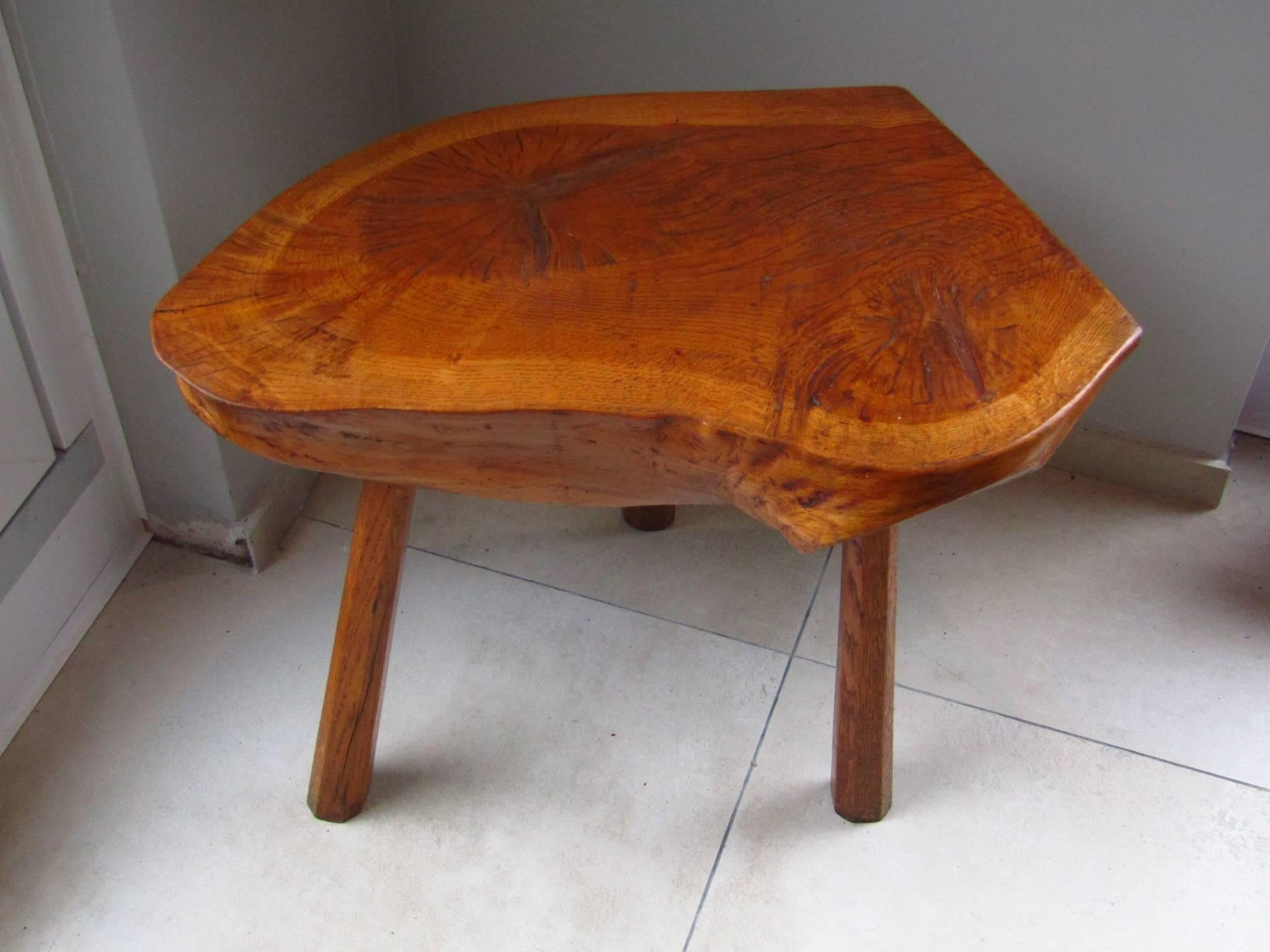 Midcentury Solid Wood Side Table Stool, Style of Charlotte Perriand 2
