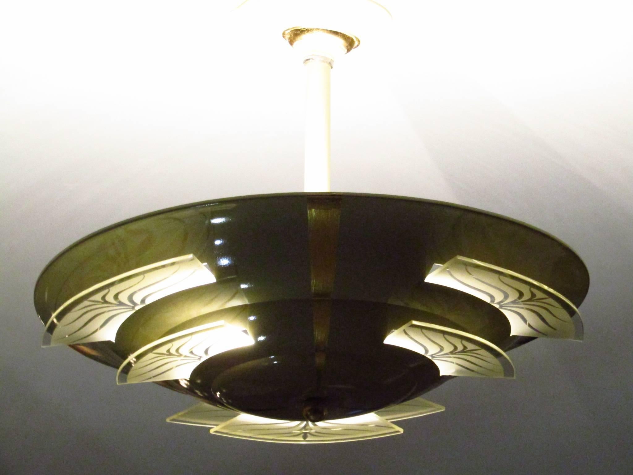 Art Deco Modernist Chandelier, France, 1935 In Good Condition In Saarbruecken, DE