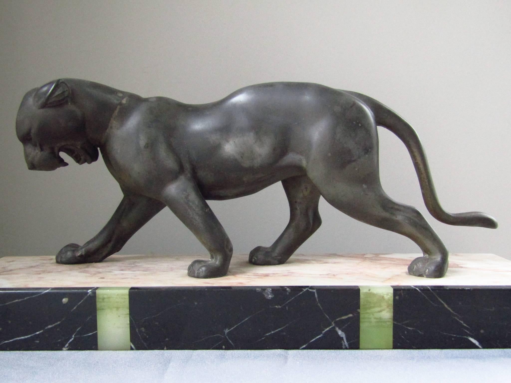 Art Deco Panther Sculpture on Marble Base, France, 1935 1