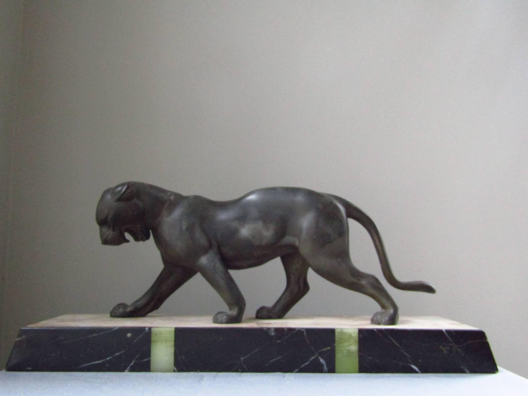 Art Deco Panther Sculpture on Marble Base, France, 1935 2