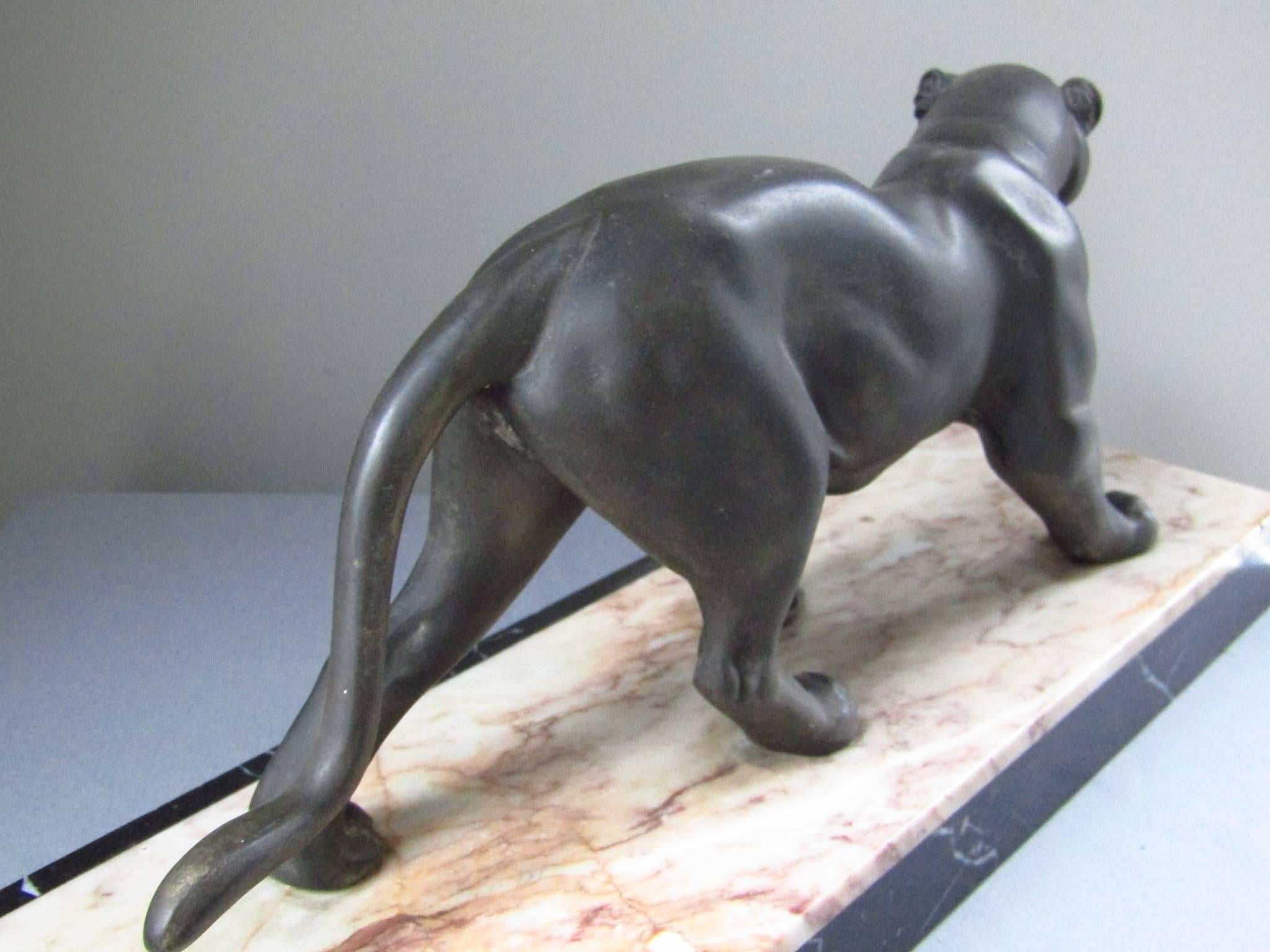 Art Deco Panther Sculpture on Marble Base, France, 1935 4
