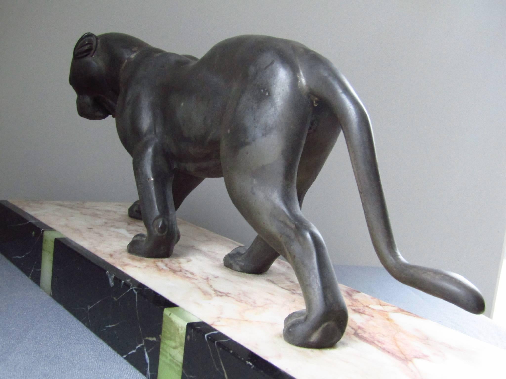 Art Deco Panther Sculpture on Marble Base, France, 1935 5