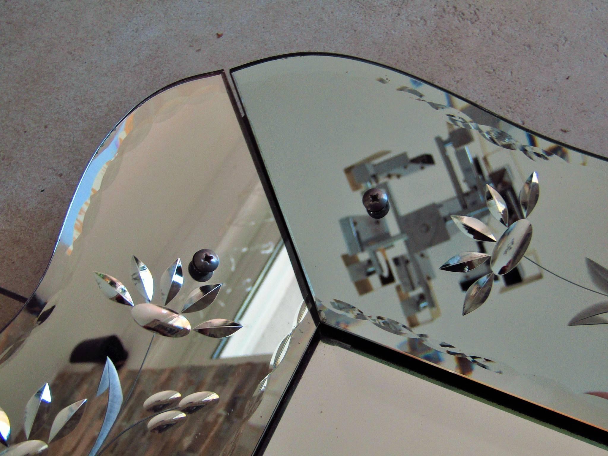 French Art Deco Mirror with Ornament Engraving, France, 1940