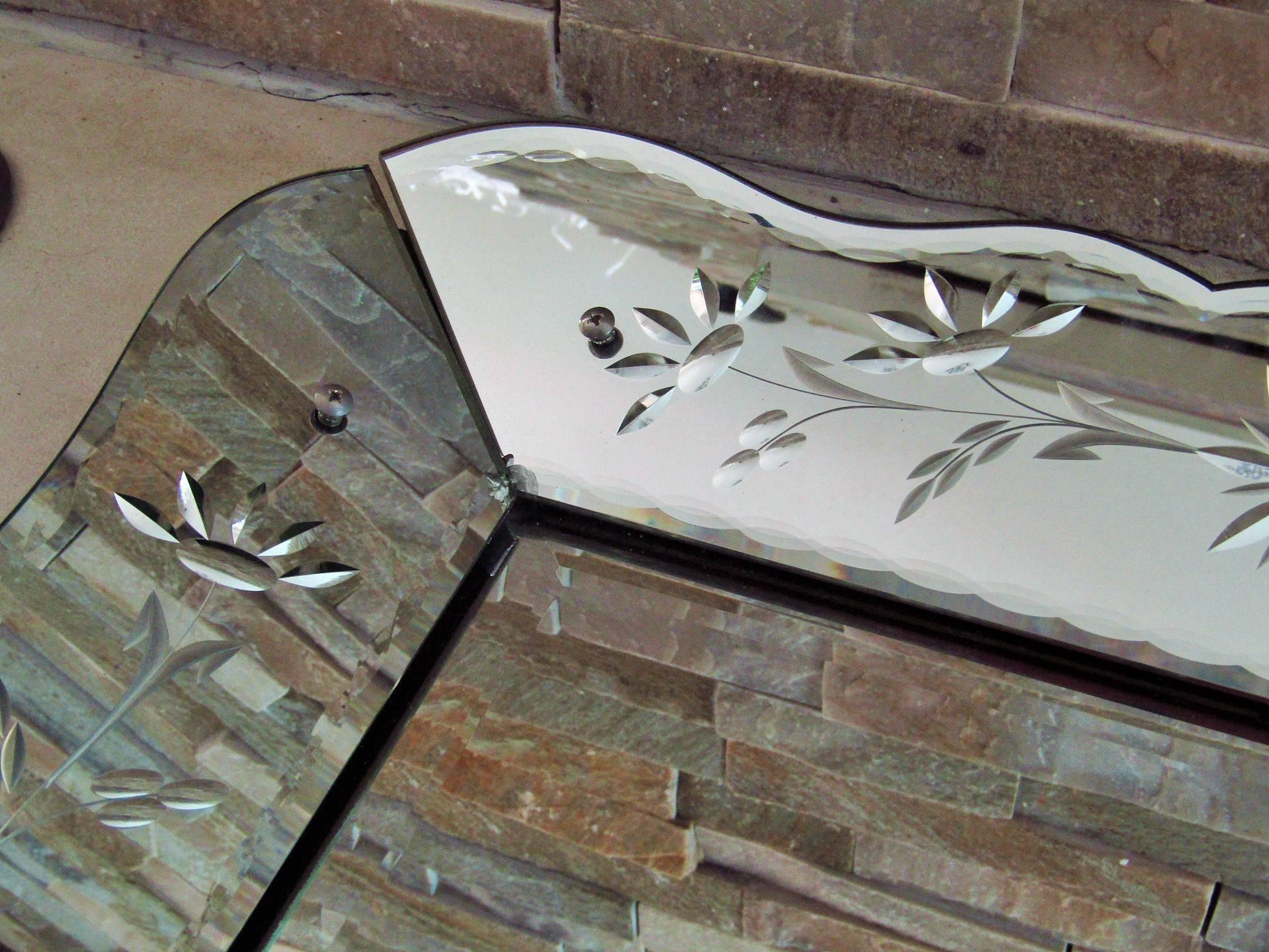 Art Deco Mirror with Ornament Engraving, France, 1940 In Good Condition In Saarbruecken, DE
