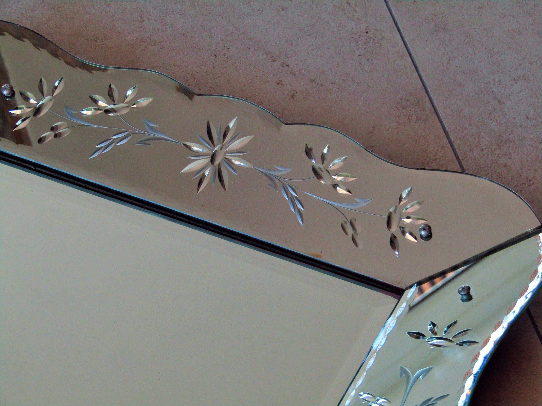Art Deco Mirror with Ornament Engraving, France, 1940 2