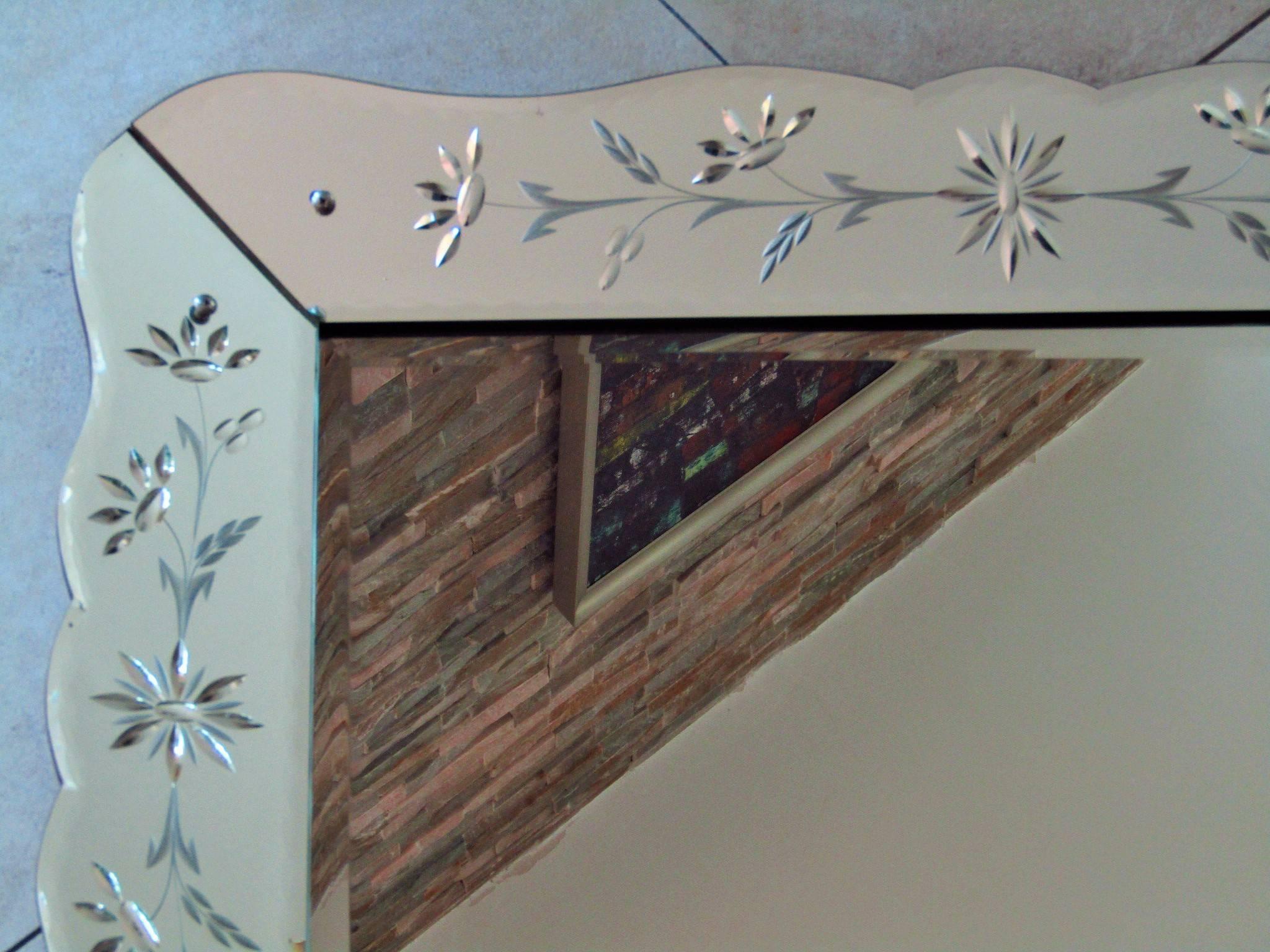 Art Deco Mirror with Ornament Engraving, France, 1940 3
