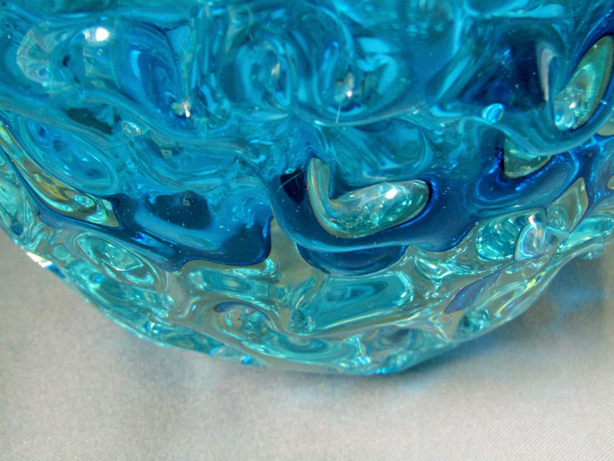 Mid-20th Century Midcentury Centerpiece Bowl Vase Champagne Cooler Blue Murano Glass, Italy, 1960