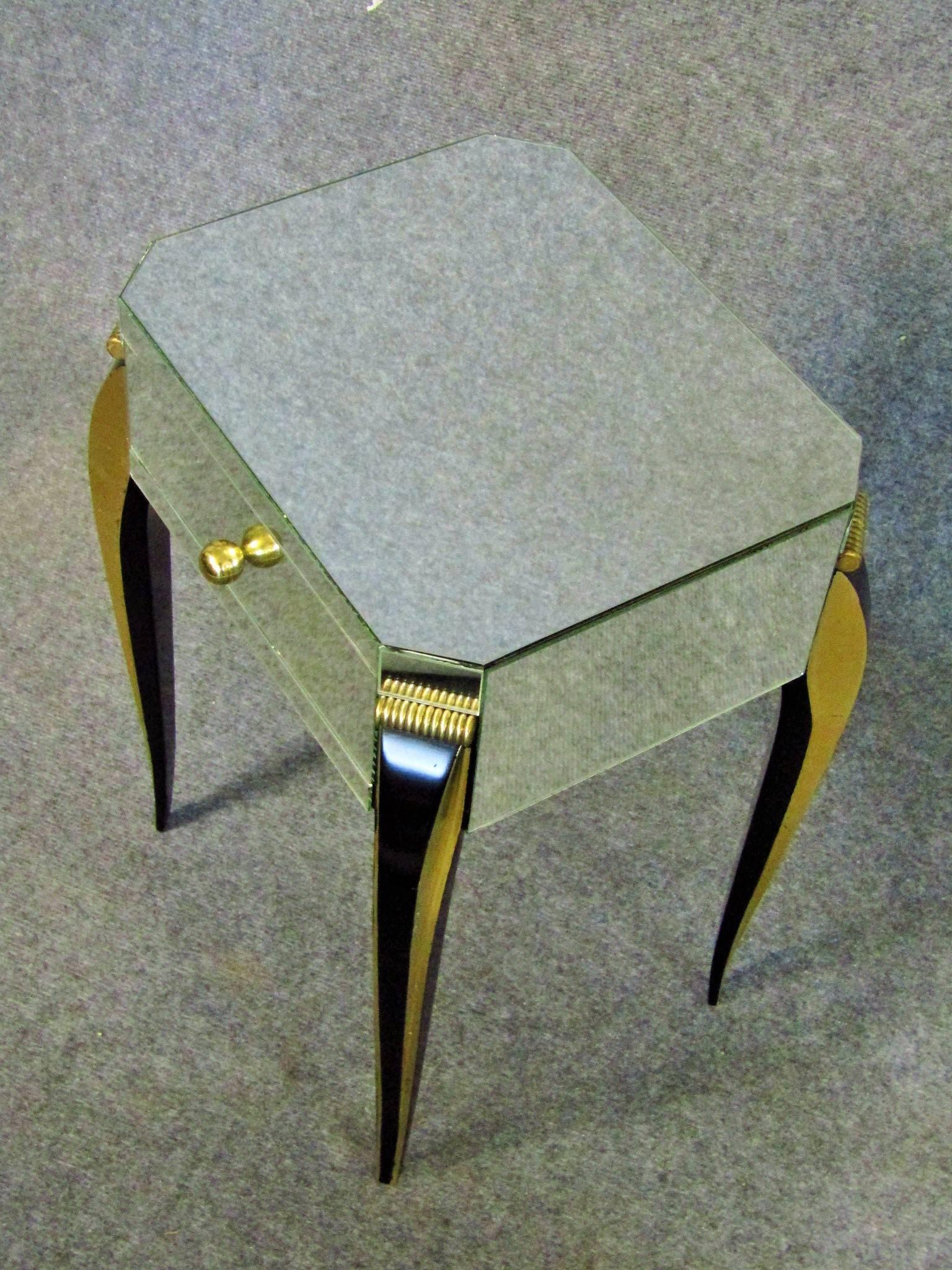 Bronze Mirrored Art Deco Side Table in the Style of Arbus, France, 1930