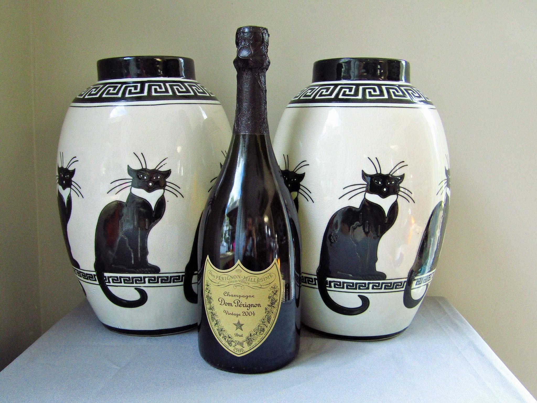 Mid-Century Modern Mid-Century Pair of Vases Ceramic 1960s Cat Decor by Keralouve