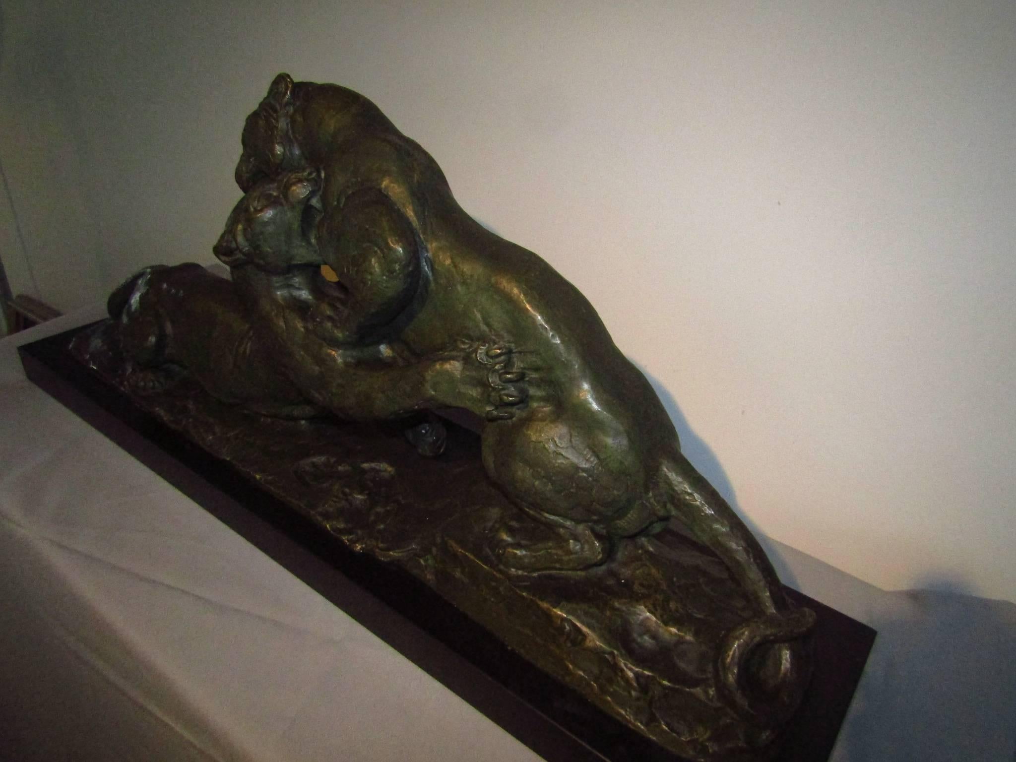 Mid-20th Century French Art Deco Bronze Panther by Robert For Sale