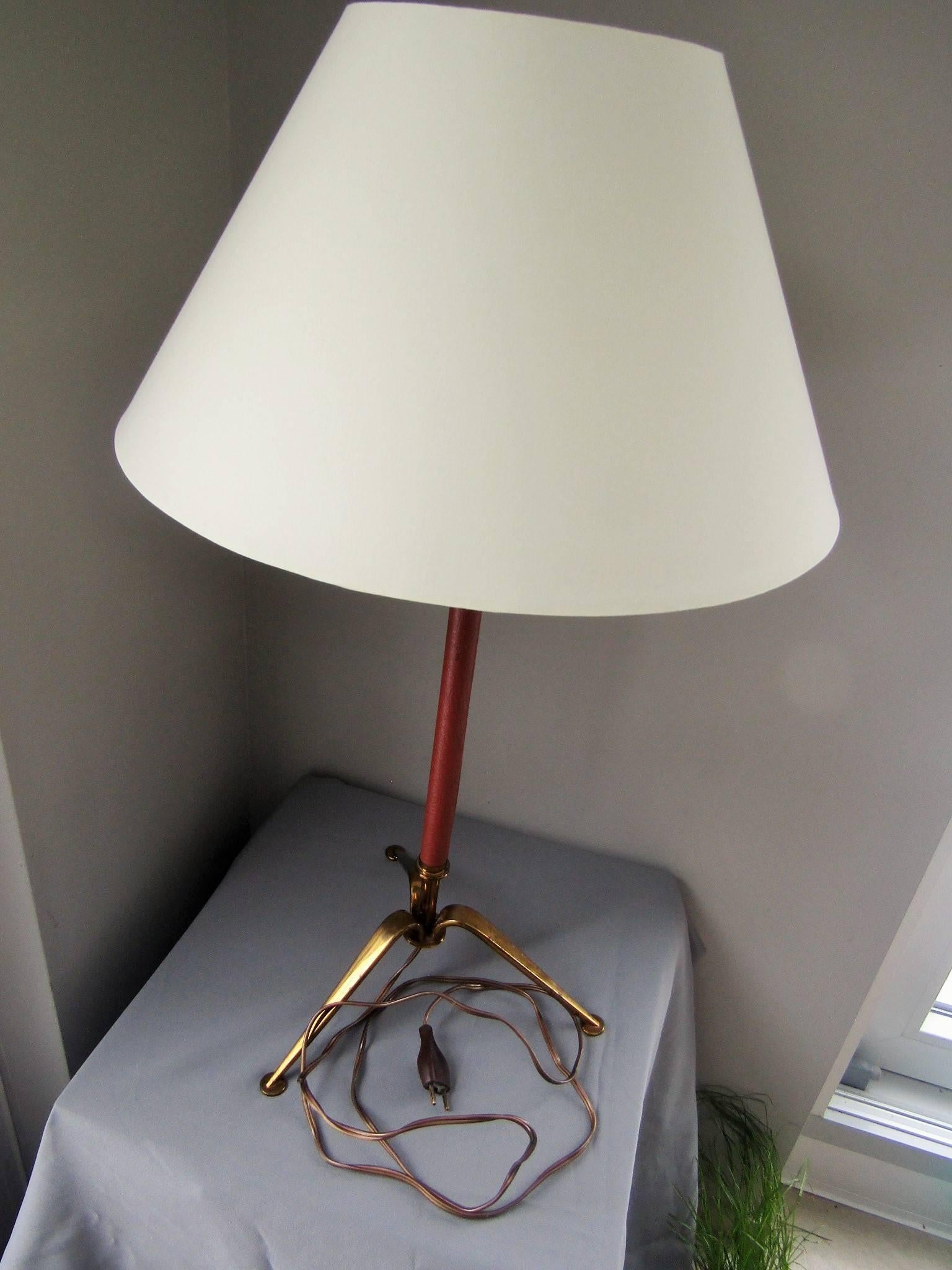 Mid-Century Modern Midcentury Brass and Leather Table Lamp in the Style of Adnet