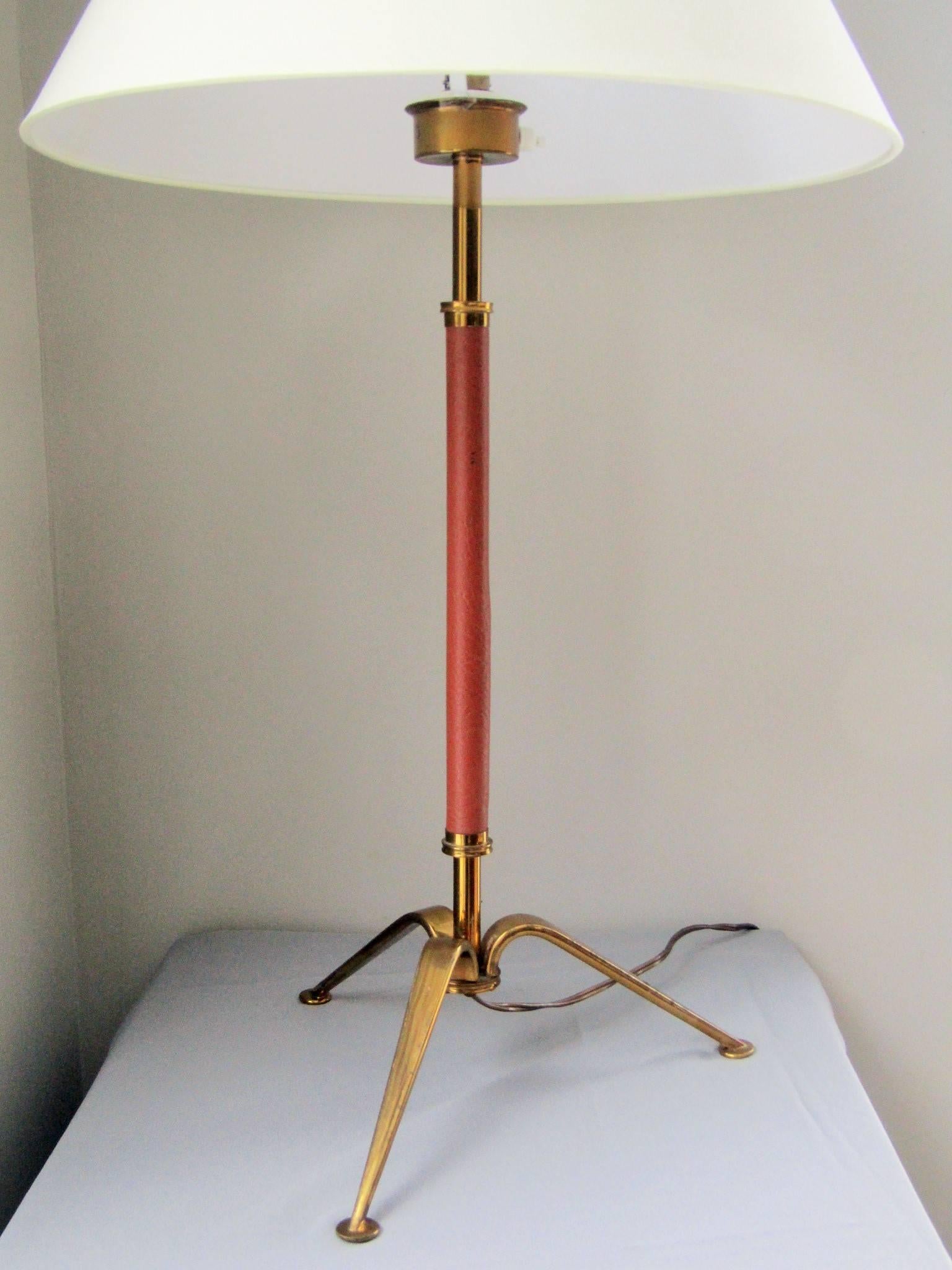 Mid-20th Century Midcentury Brass and Leather Table Lamp in the Style of Adnet