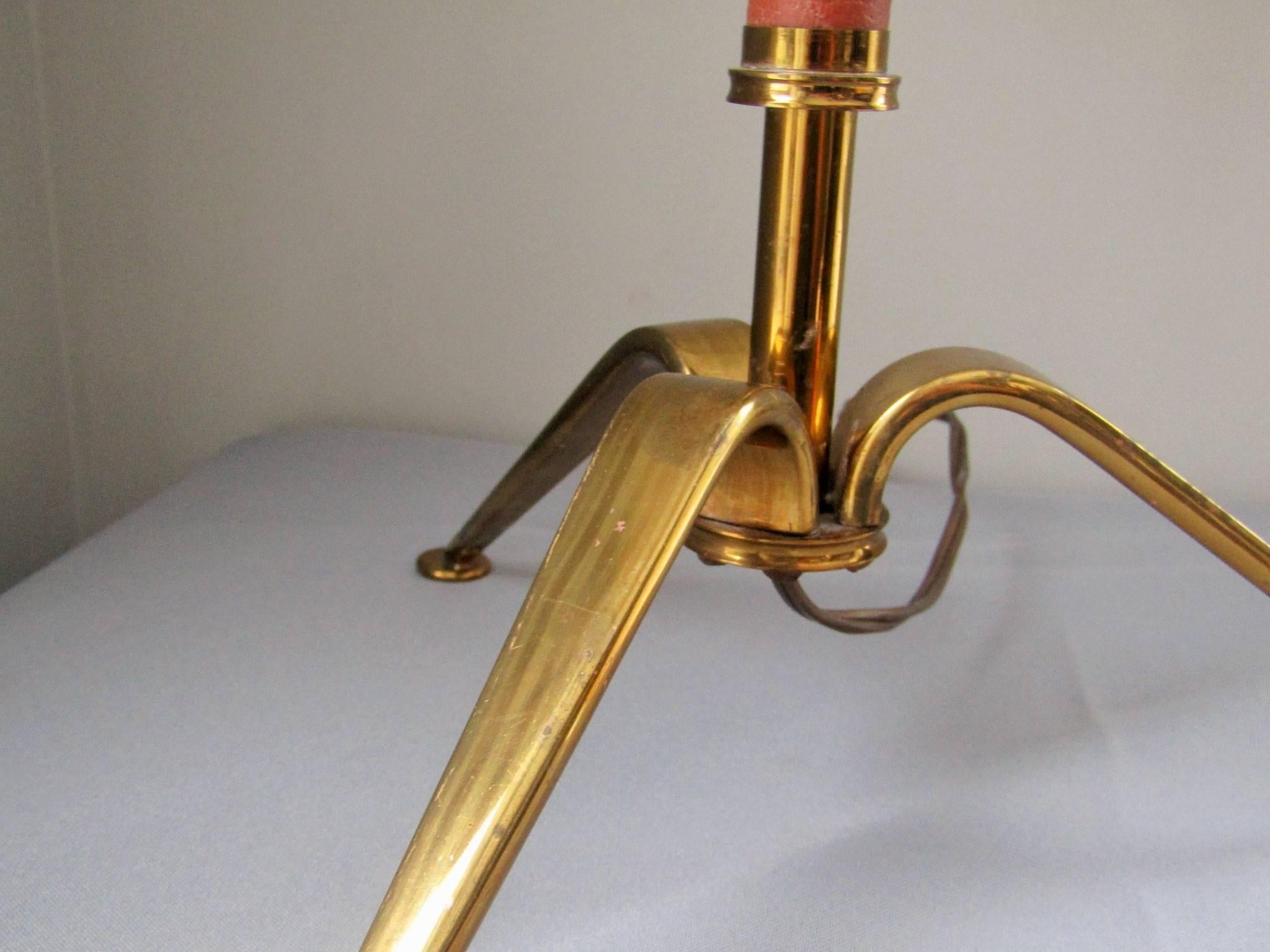 Midcentury Brass and Leather Table Lamp in the Style of Adnet 2