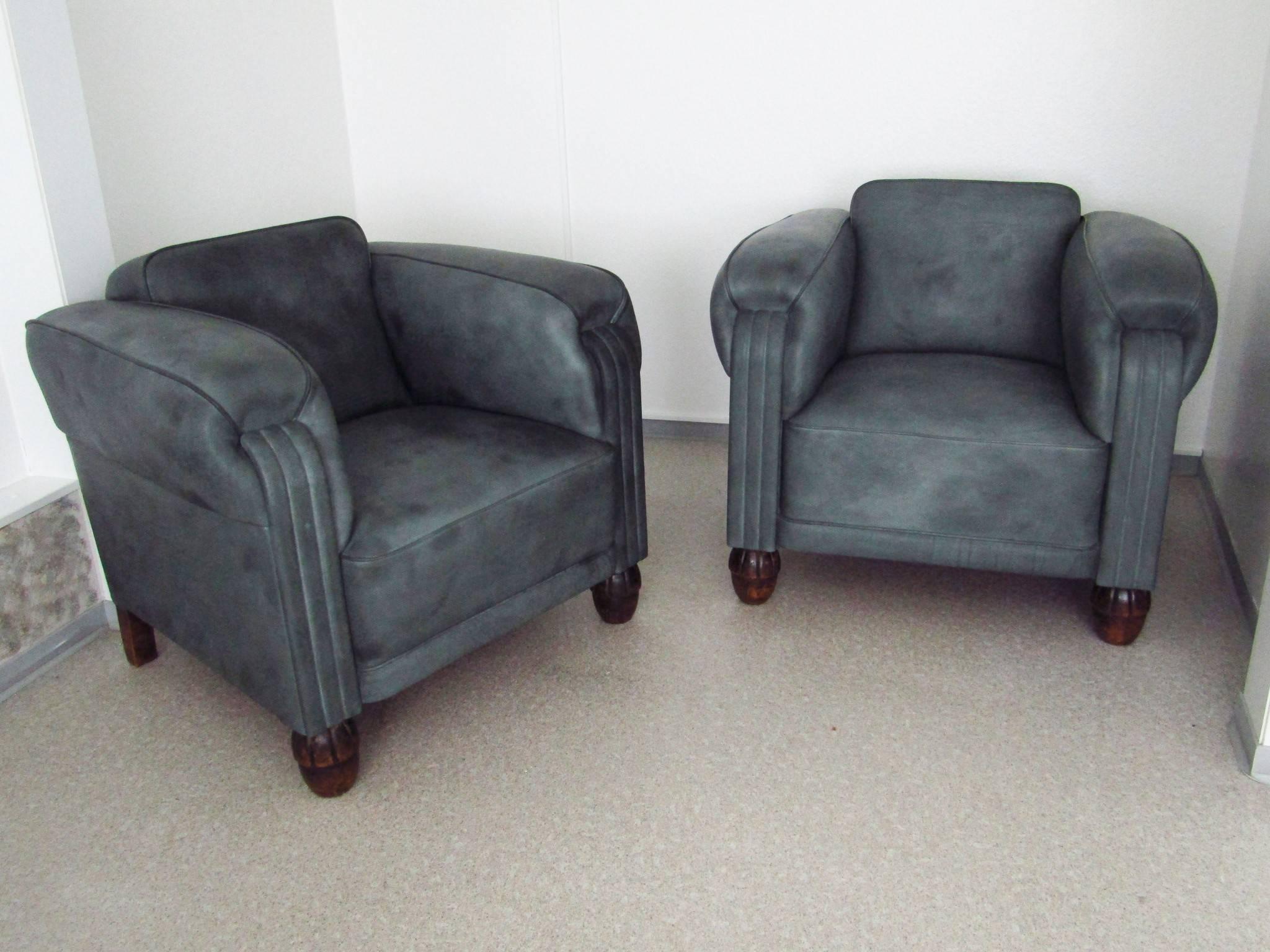 Pair of Art Deco Club Chairs Armchairs Leather, 1925 For Sale 4