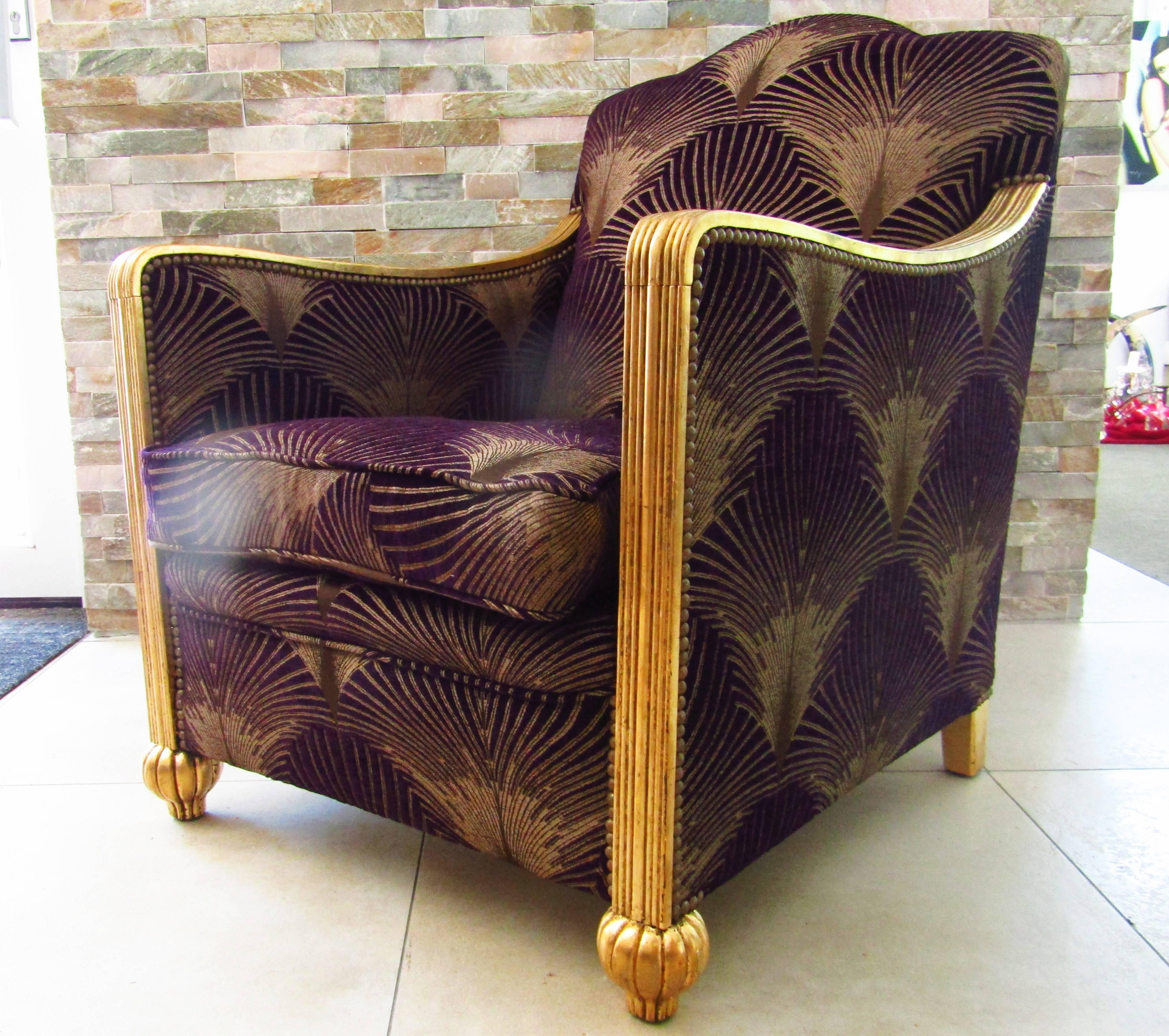 Velvet Art Deco Club Chair or Armchair, France, 1935 For Sale