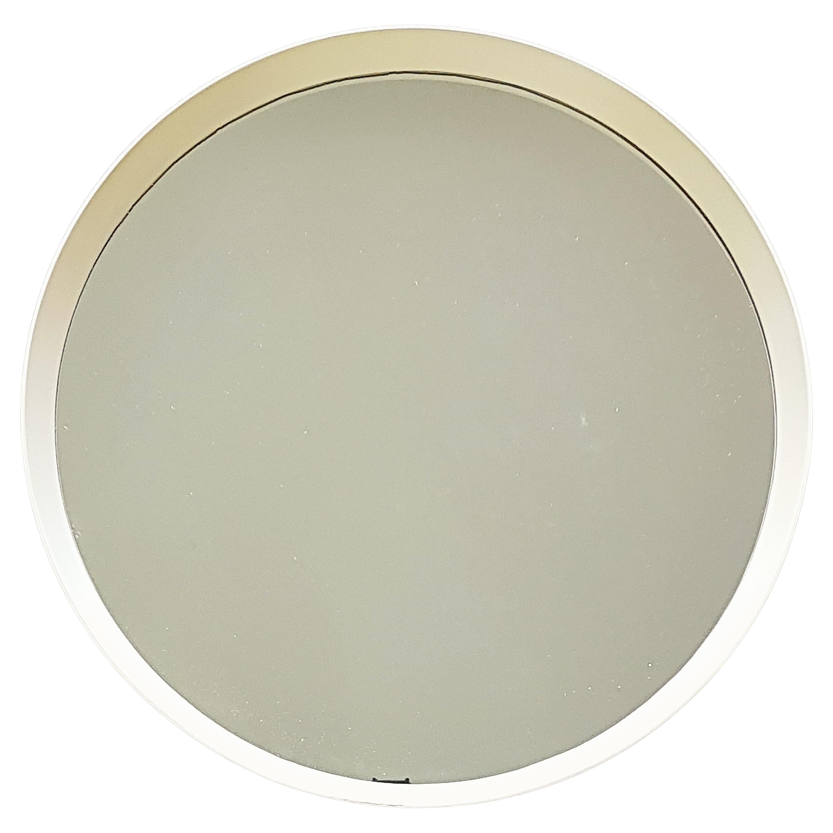Mid-Century Wall Mirror, White Round, Italy, 1960s For Sale