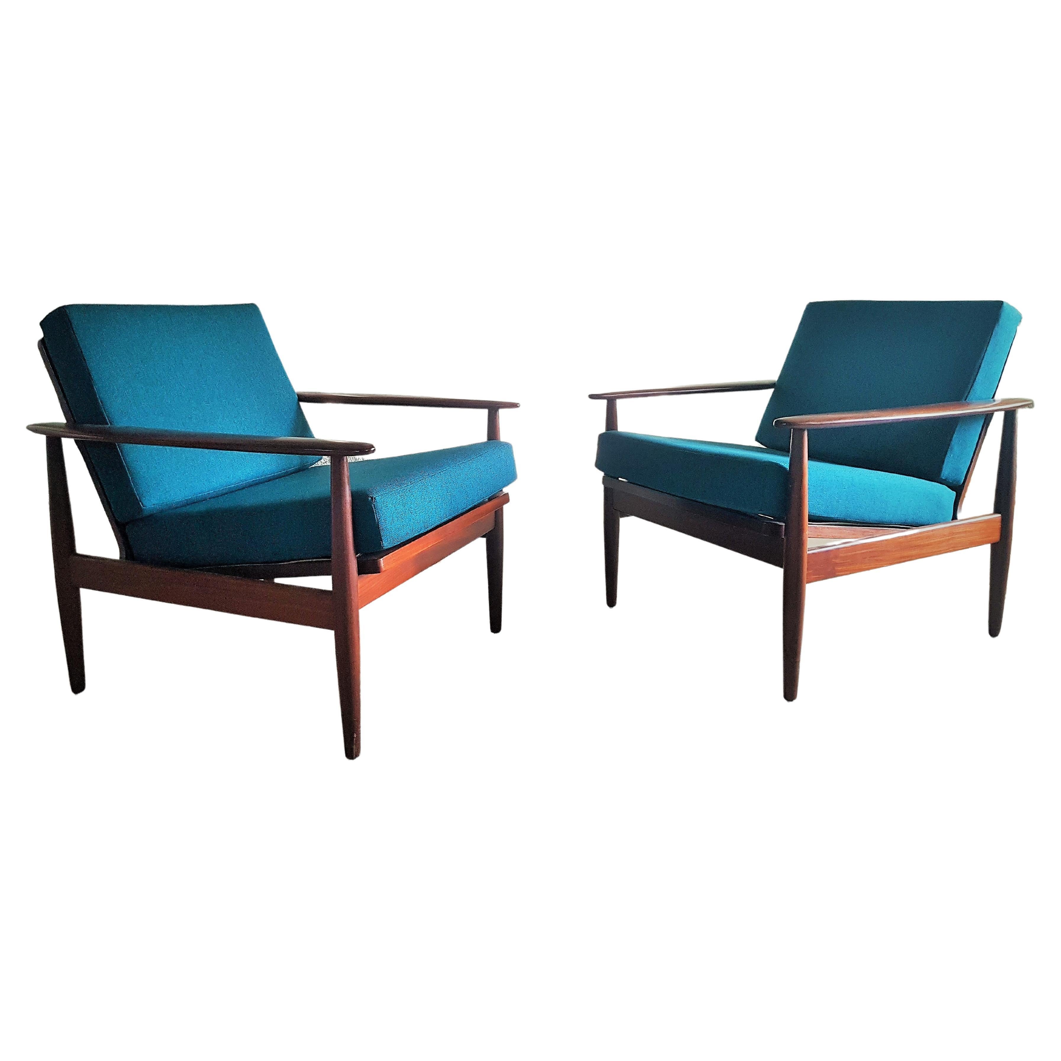 Pair of Mid-Century Scandinavian Teak Lounge Chair Armchair, Denmark, 1960 For Sale