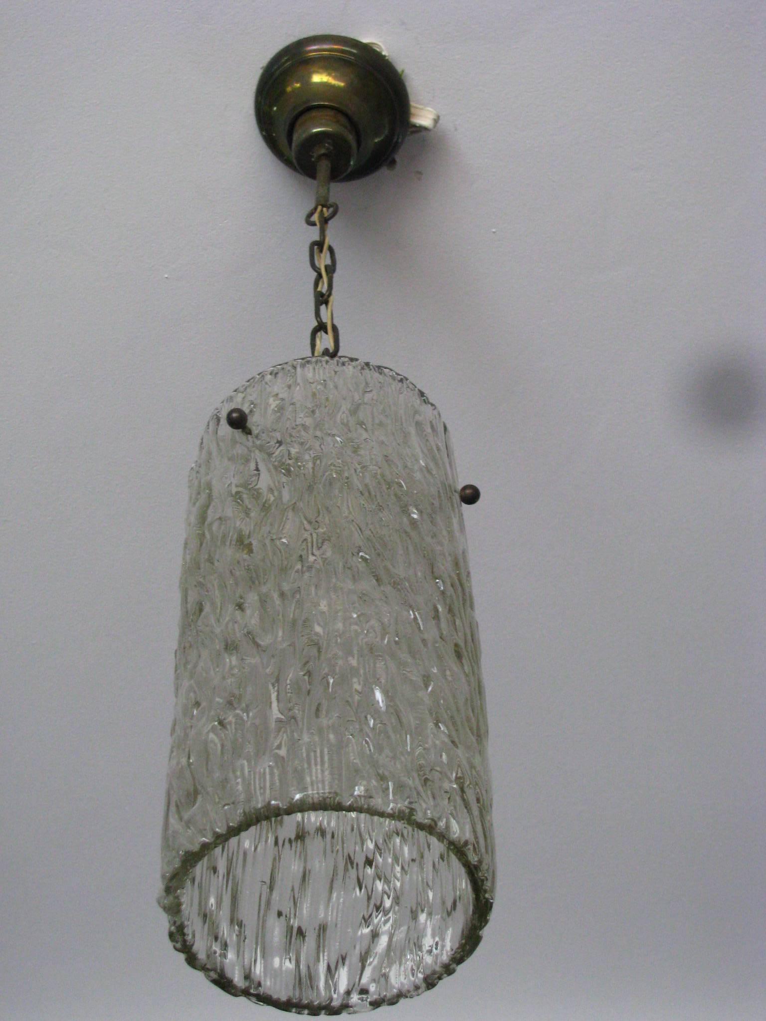 German Midcentury Ice Glass Pendant by Kalmar For Sale