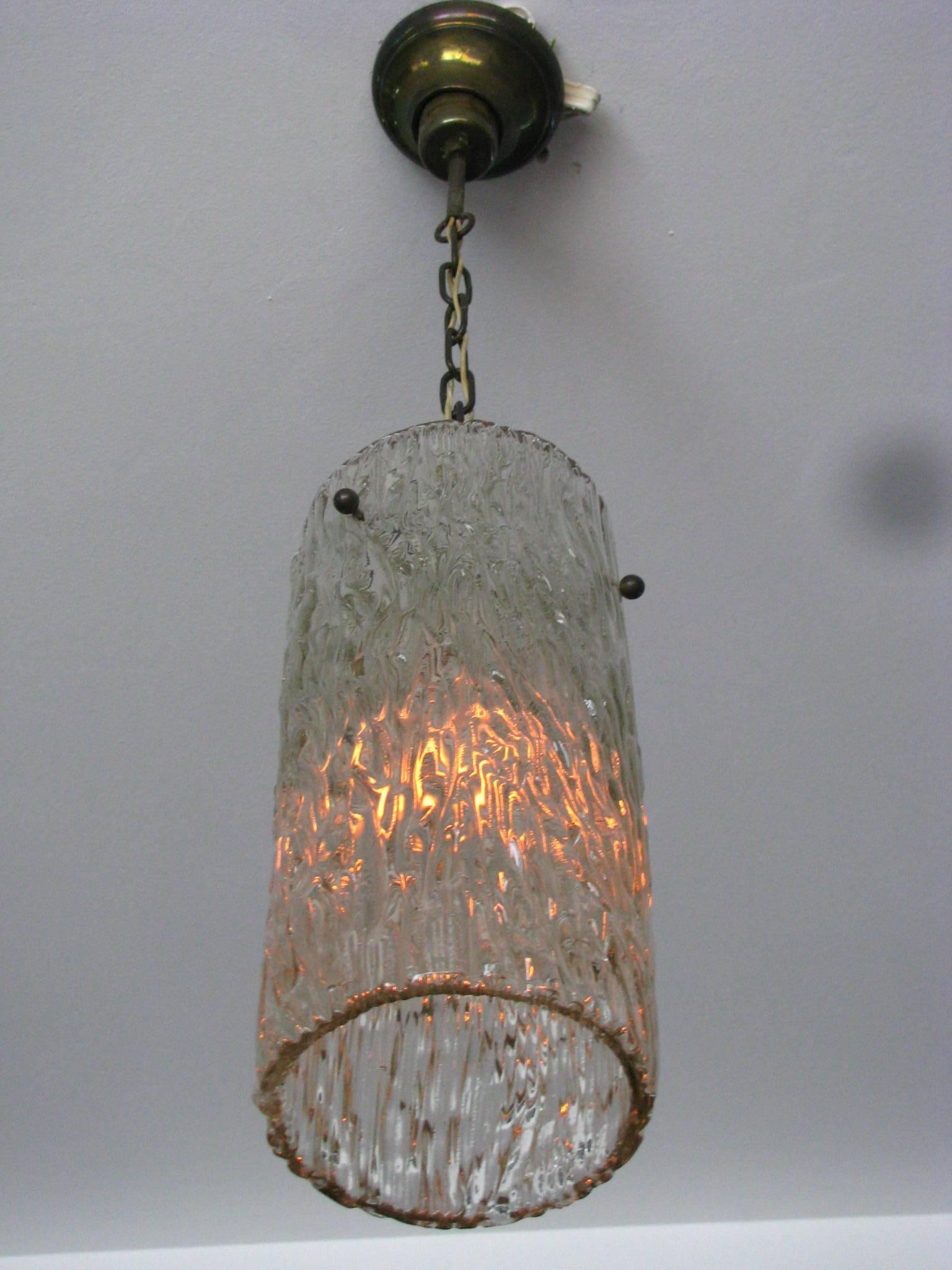 Mid-20th Century Midcentury Ice Glass Pendant by Kalmar For Sale