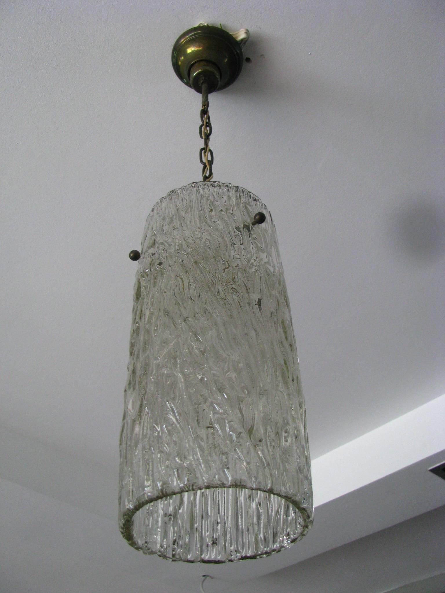 Midcentury Ice Glass Pendant by Kalmar For Sale 1