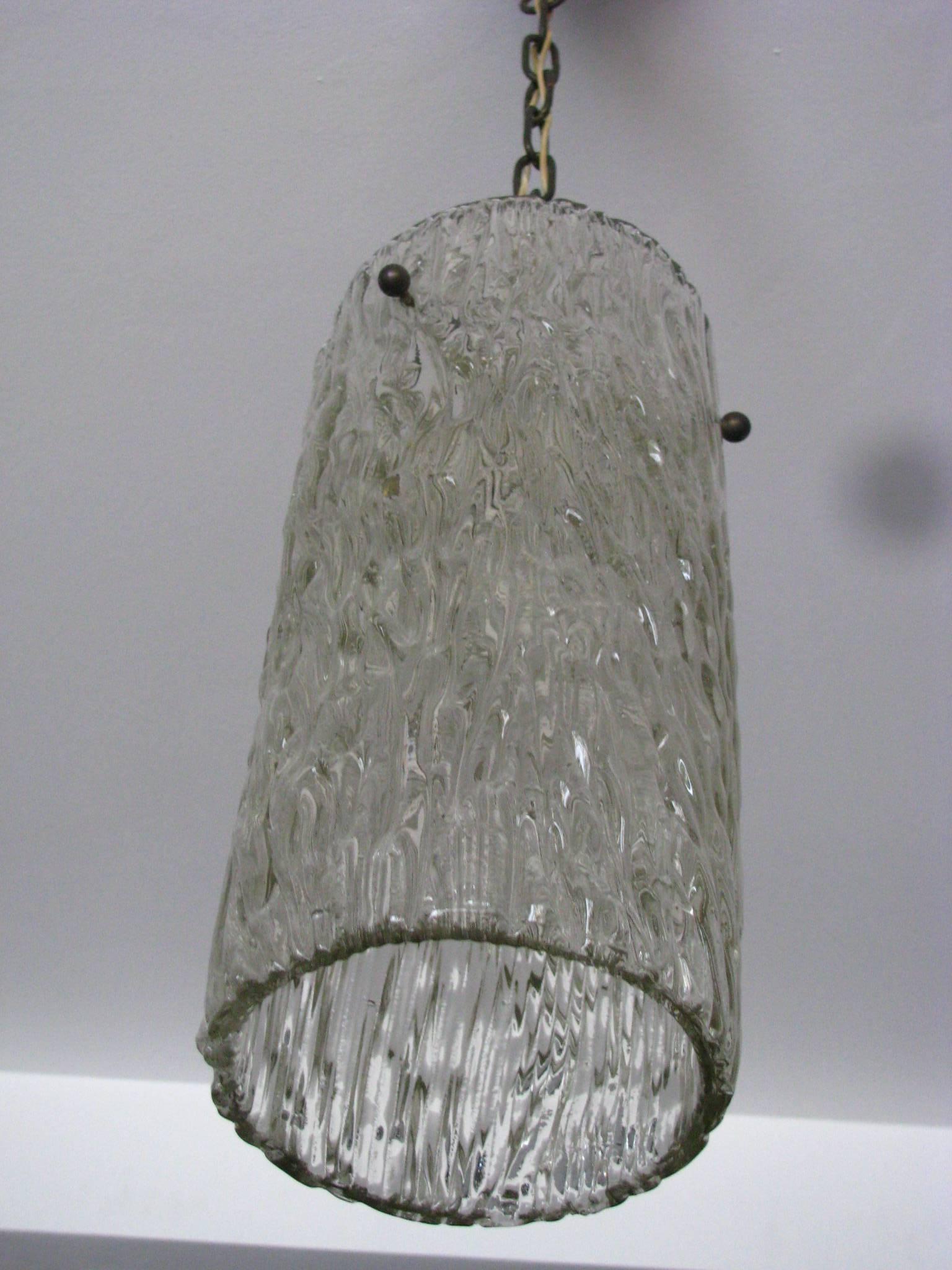 Midcentury Ice Glass Pendant by Kalmar For Sale 2