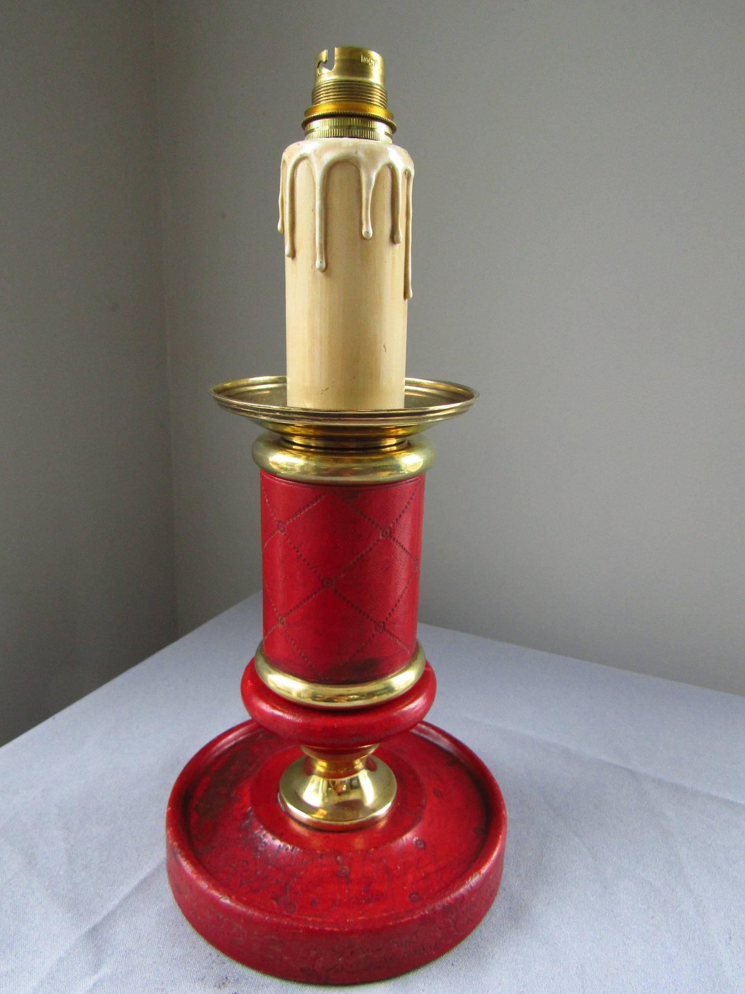 Mid-Century Modern Lampe de Table en Cuir Style Hermès Adnet du Milieu du Siècle, France en vente