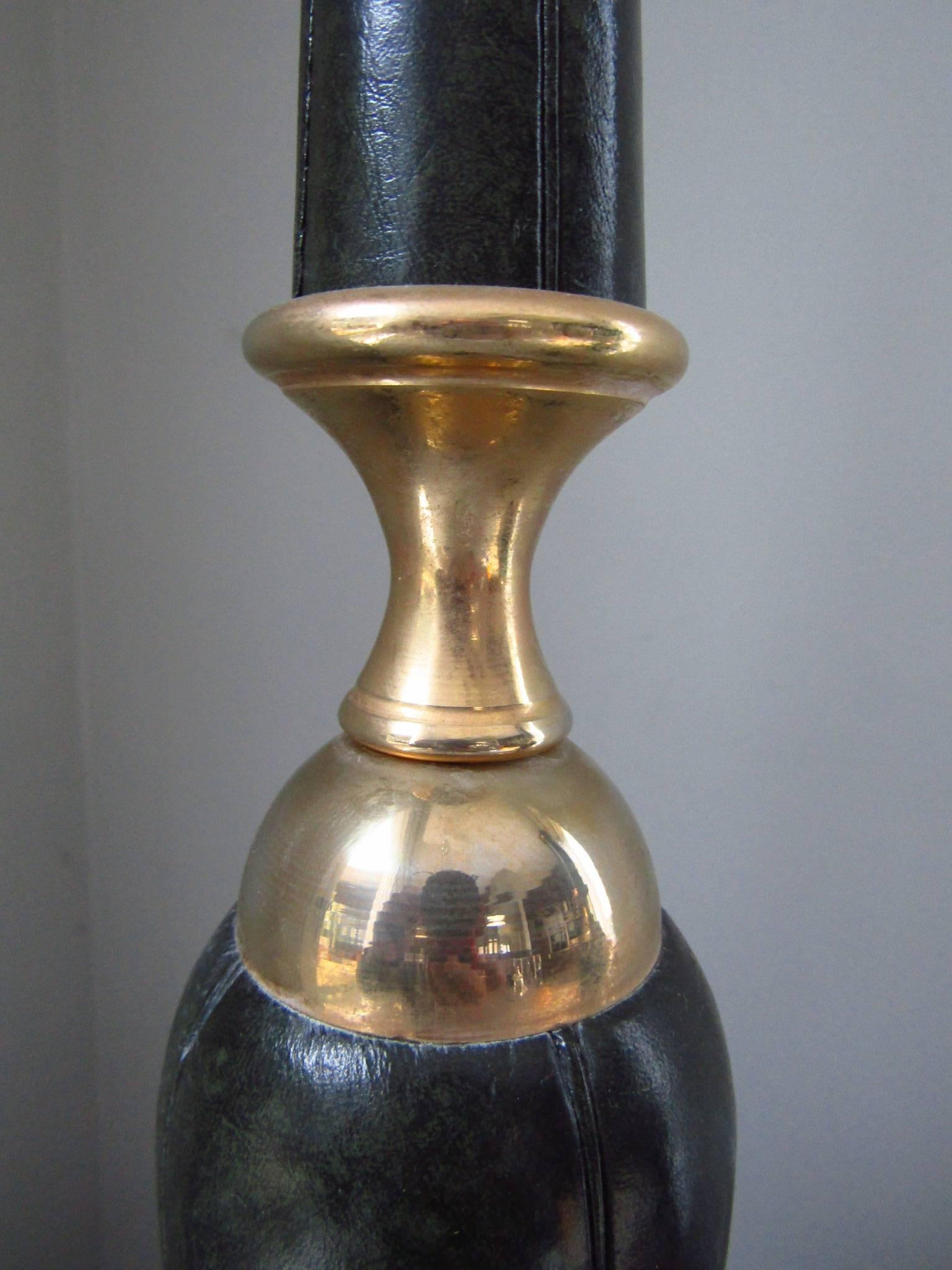 Brass Adnet Style Leather Table Lamp by Le Tanneur 1960s France For Sale