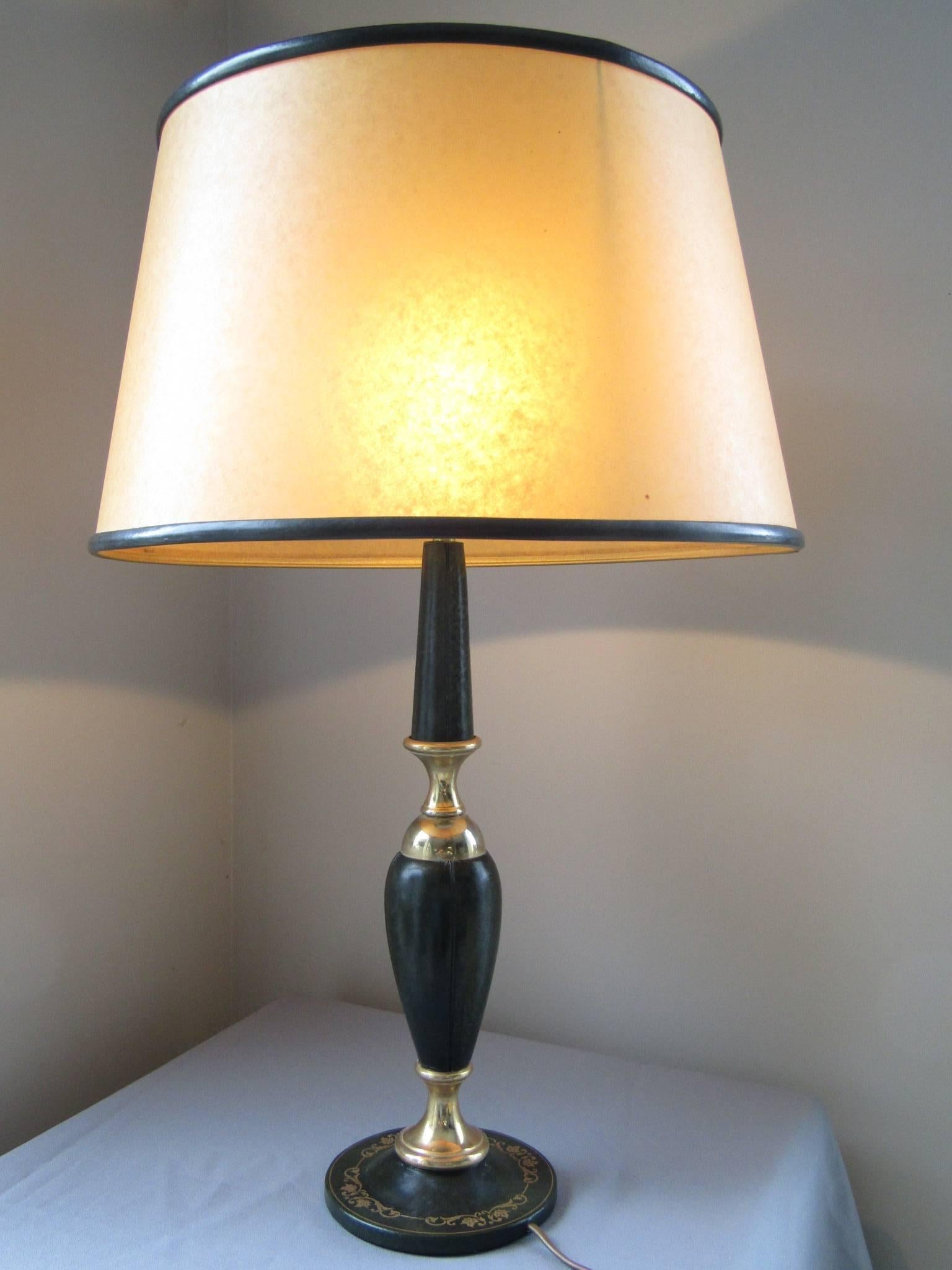 Adnet Style Leather Table Lamp by Le Tanneur 1960s France For Sale 1