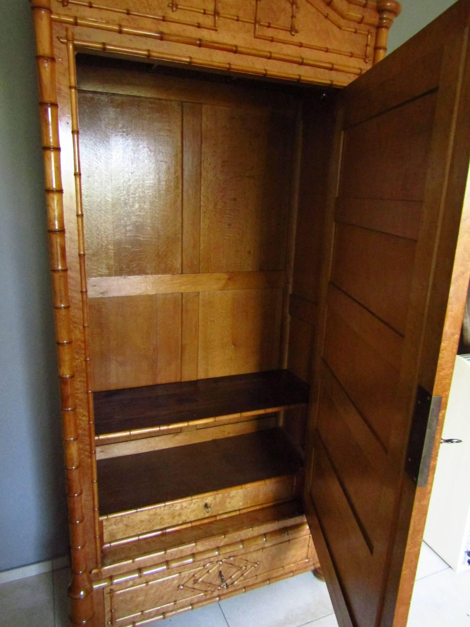 Armoire Wardrobe, France, 1890 Faux Bamboo 2