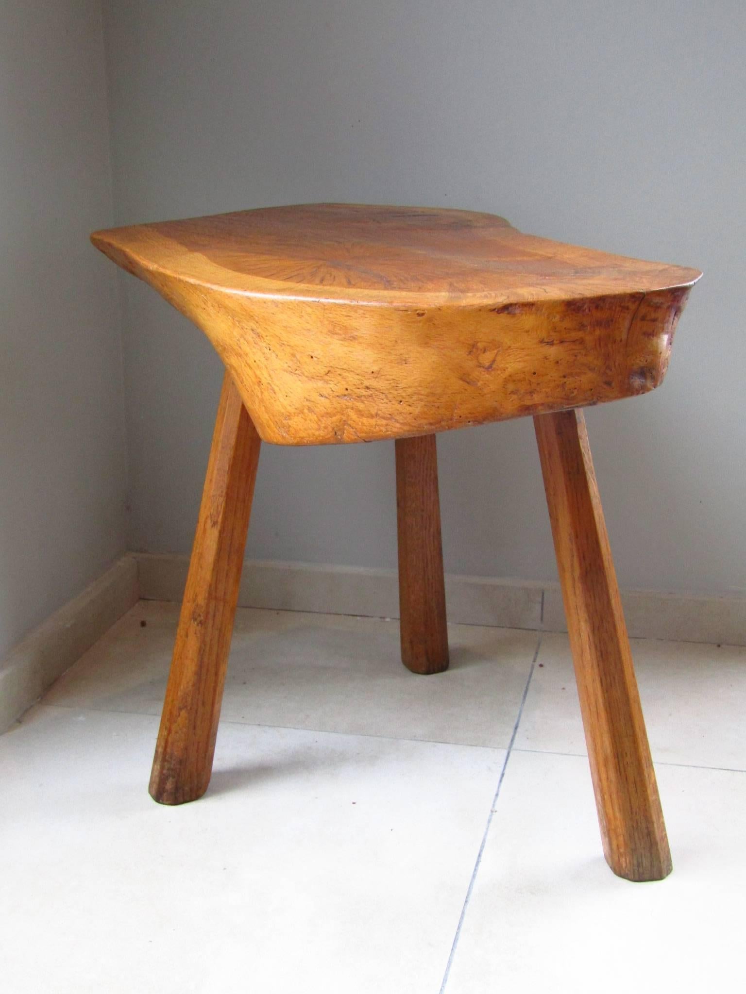 French Midcentury Solid Wood Side Table Stool, Style of Charlotte Perriand