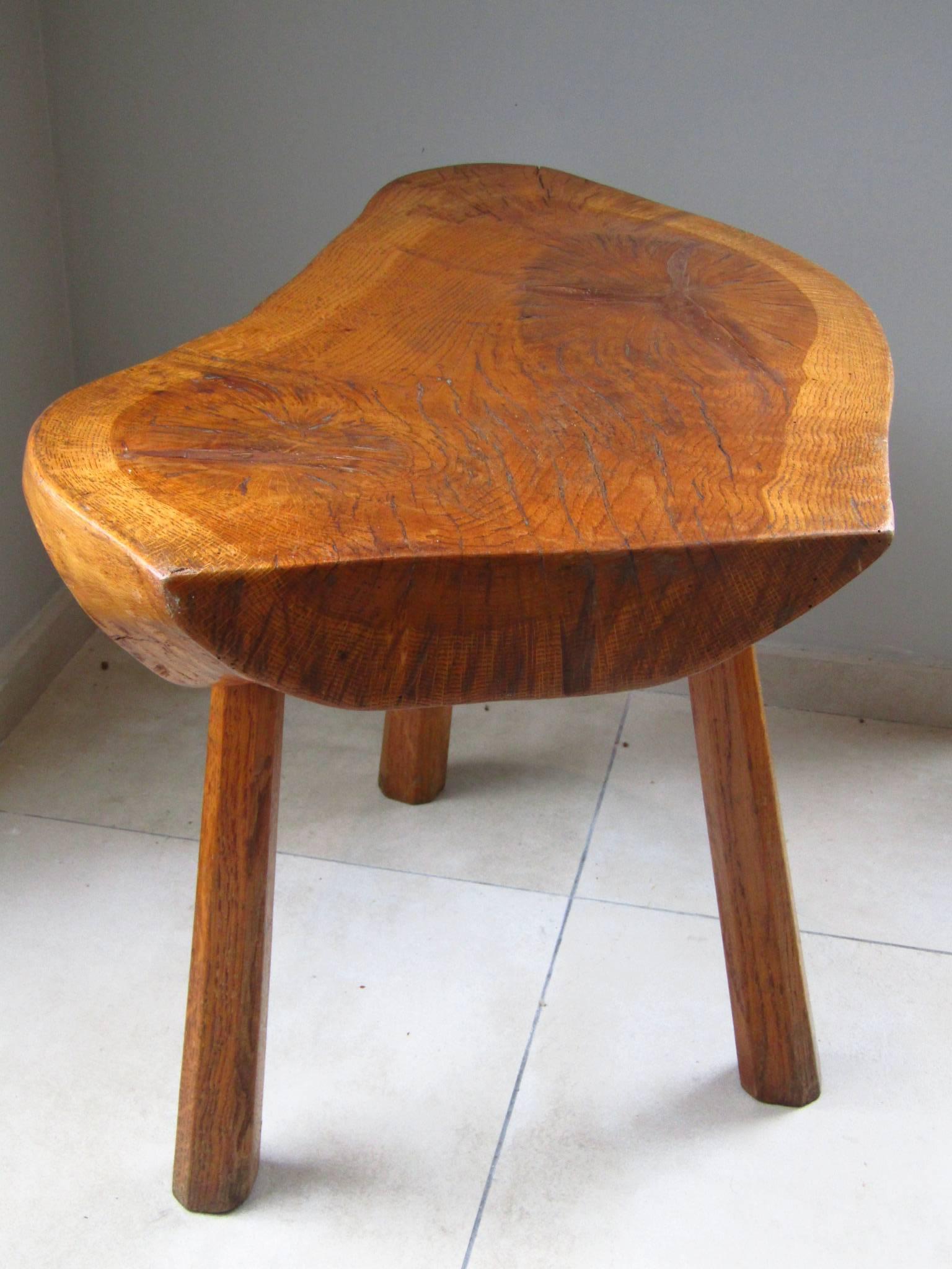 Midcentury Solid Wood Side Table Stool, Style of Charlotte Perriand In Good Condition In Saarbruecken, DE