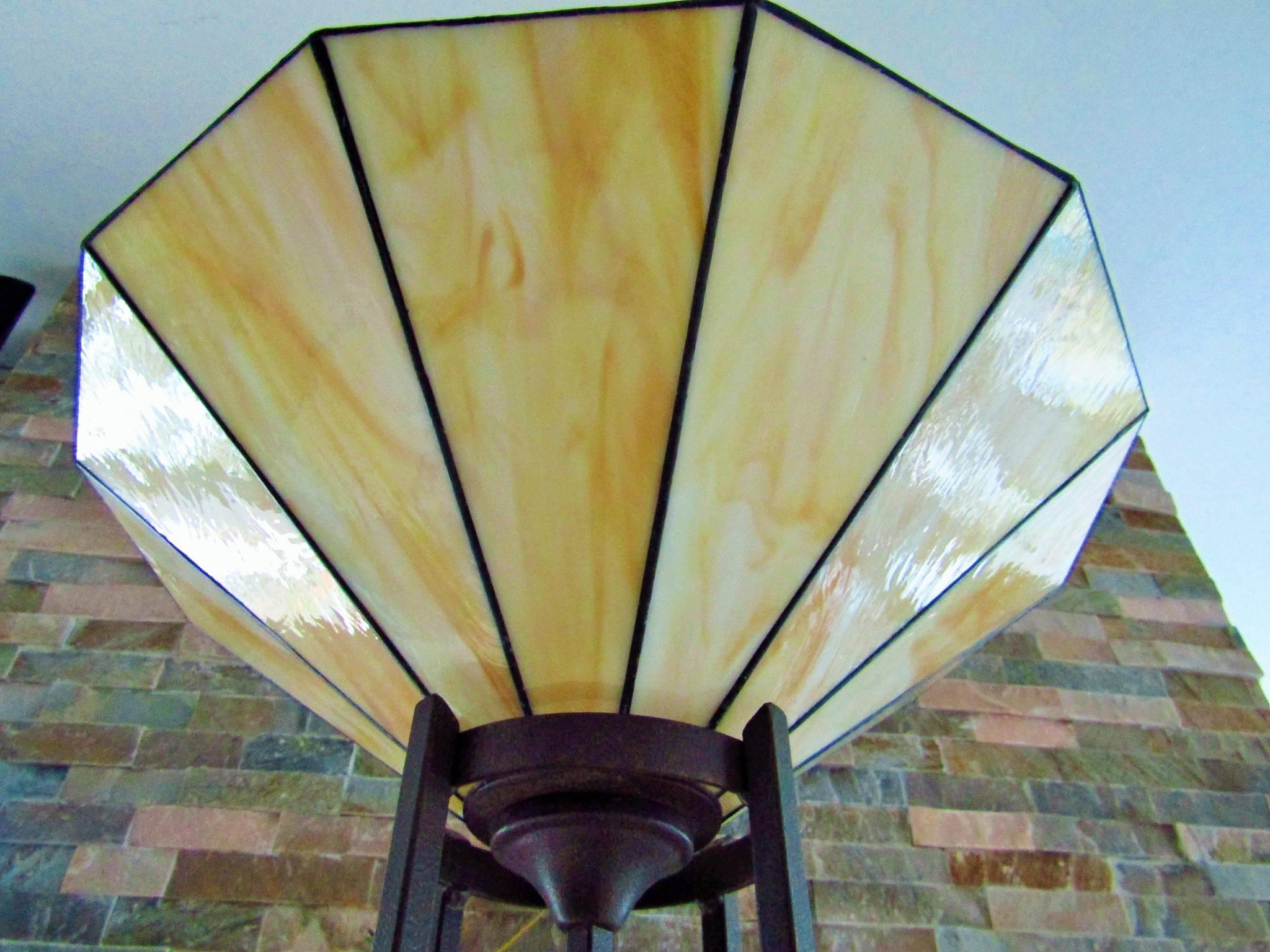 French Art Deco Torchiere with Tiffany Style Glass Shade