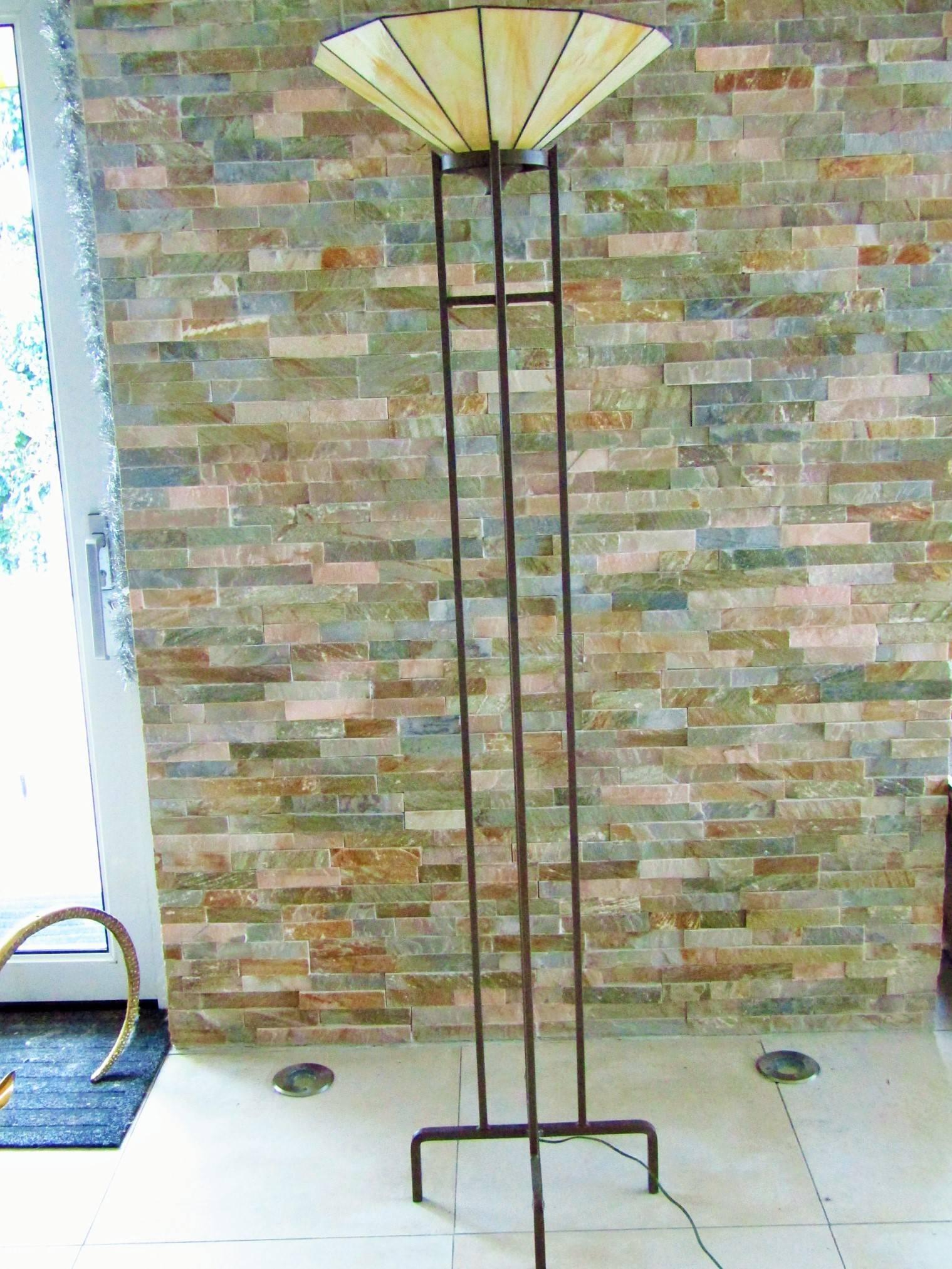 Art Deco Torchiere with Tiffany Style Glass Shade In Excellent Condition In Saarbruecken, DE