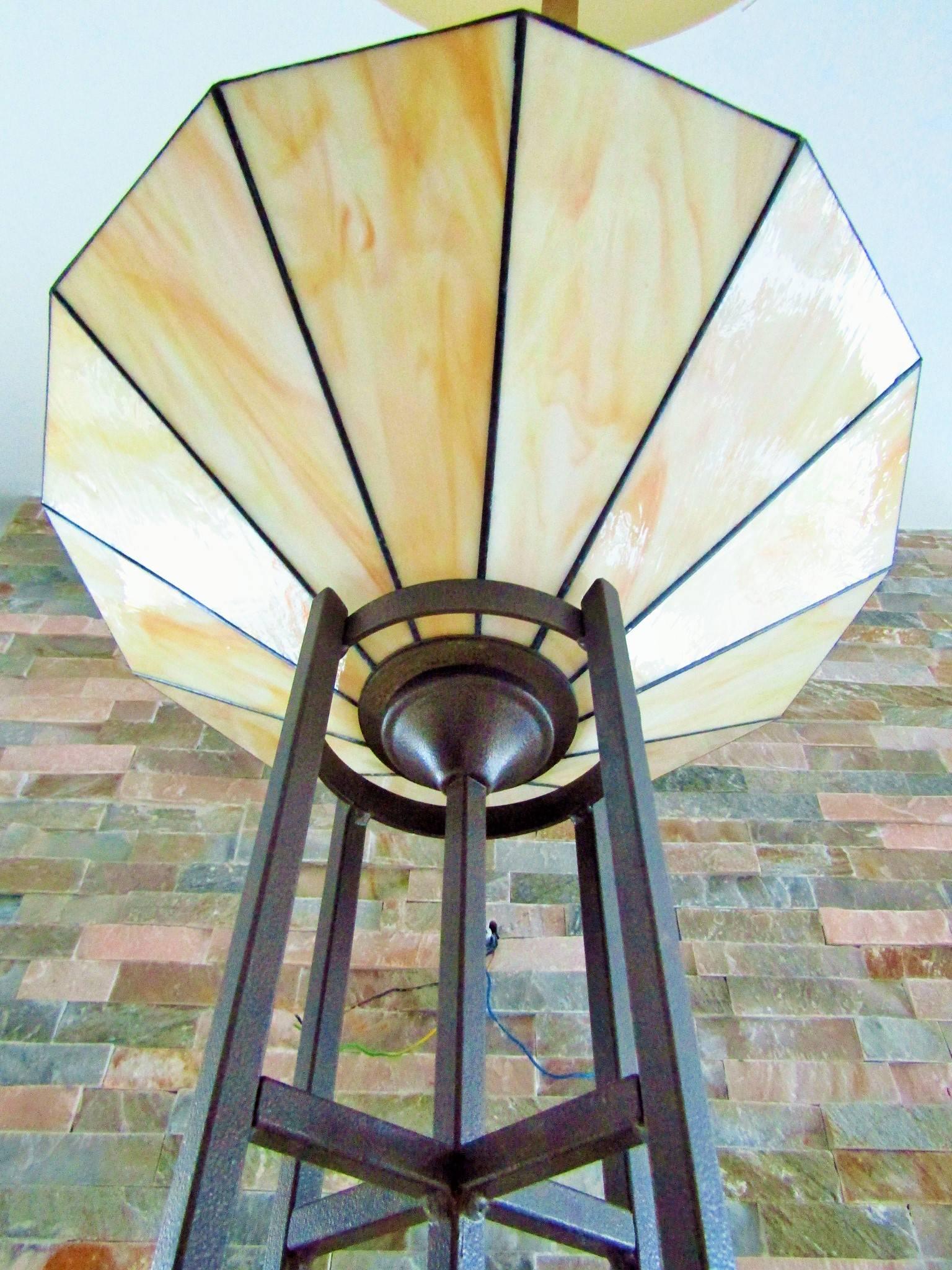 Art Deco Torchiere with Tiffany Style Glass Shade 1