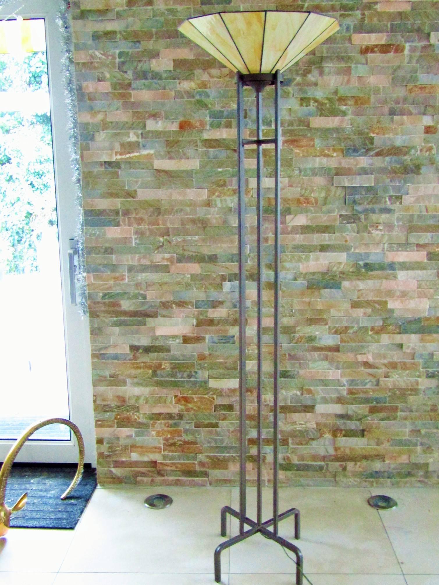 Art Deco Torchiere with Tiffany Style Glass Shade 2