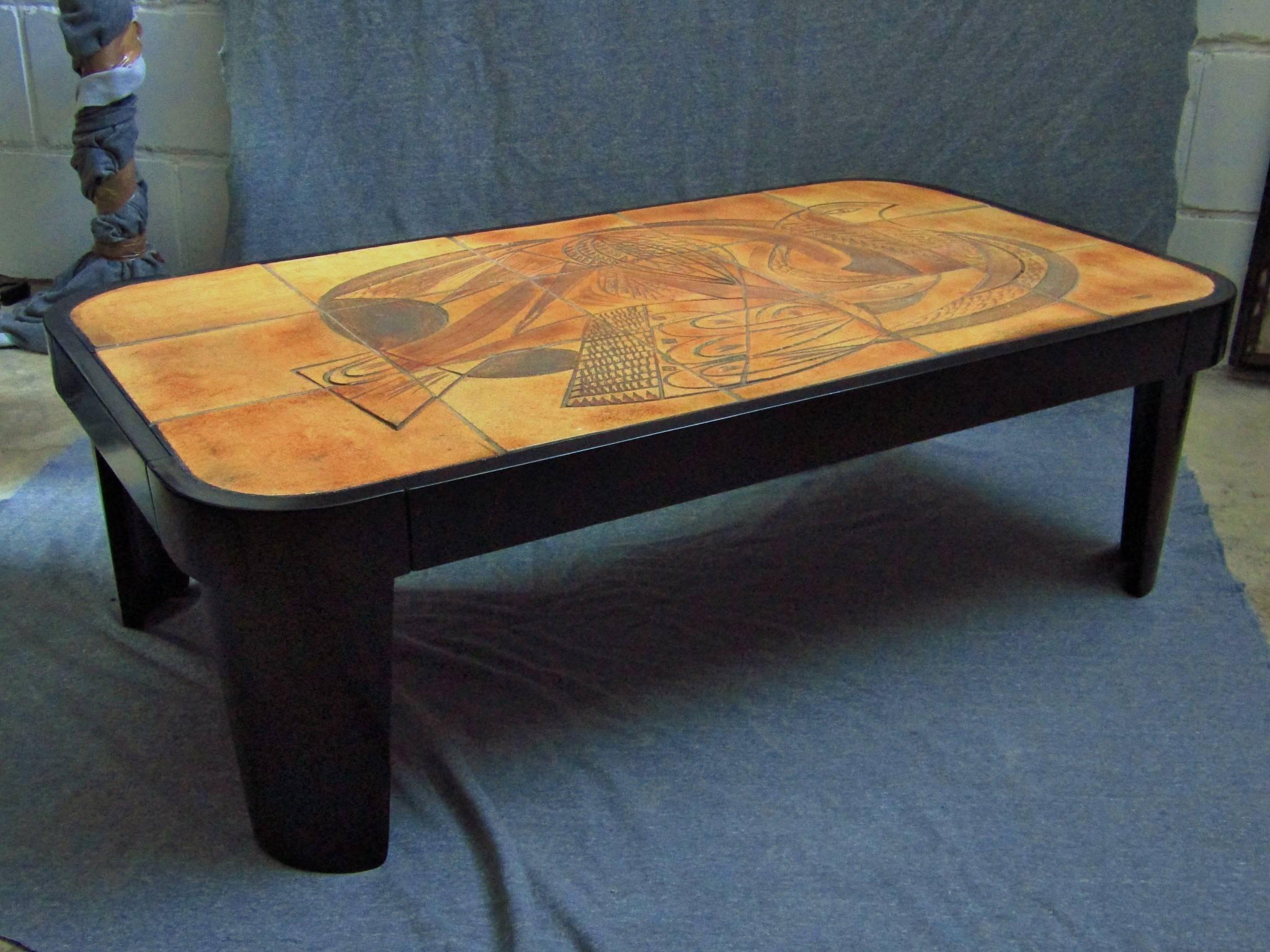Mid-20th Century Midcentury Vallauris Tiles Cubist Coffee Table For Sale