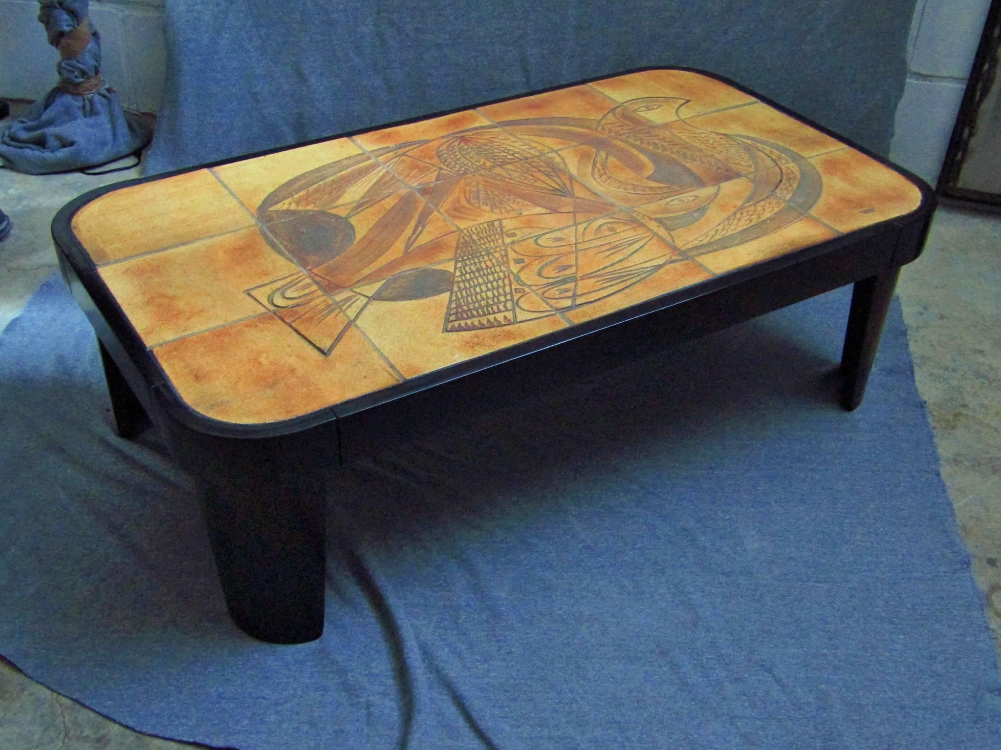 Mid-Century Modern Midcentury Vallauris Tiles Cubist Coffee Table For Sale