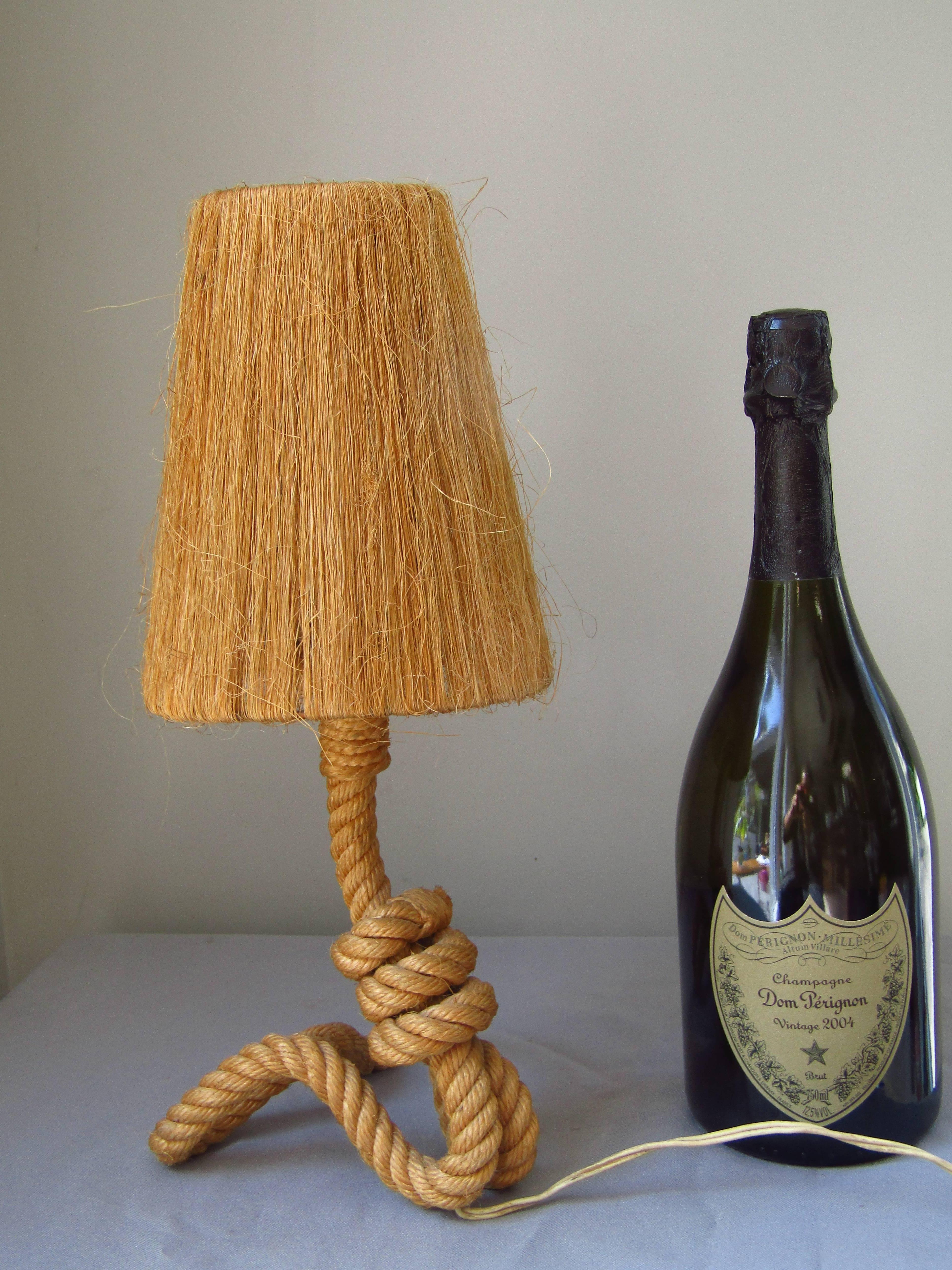 Mid-Century Modern Midcentury Rope Table Desk Lamp Audoux and Minet, France, 1960s