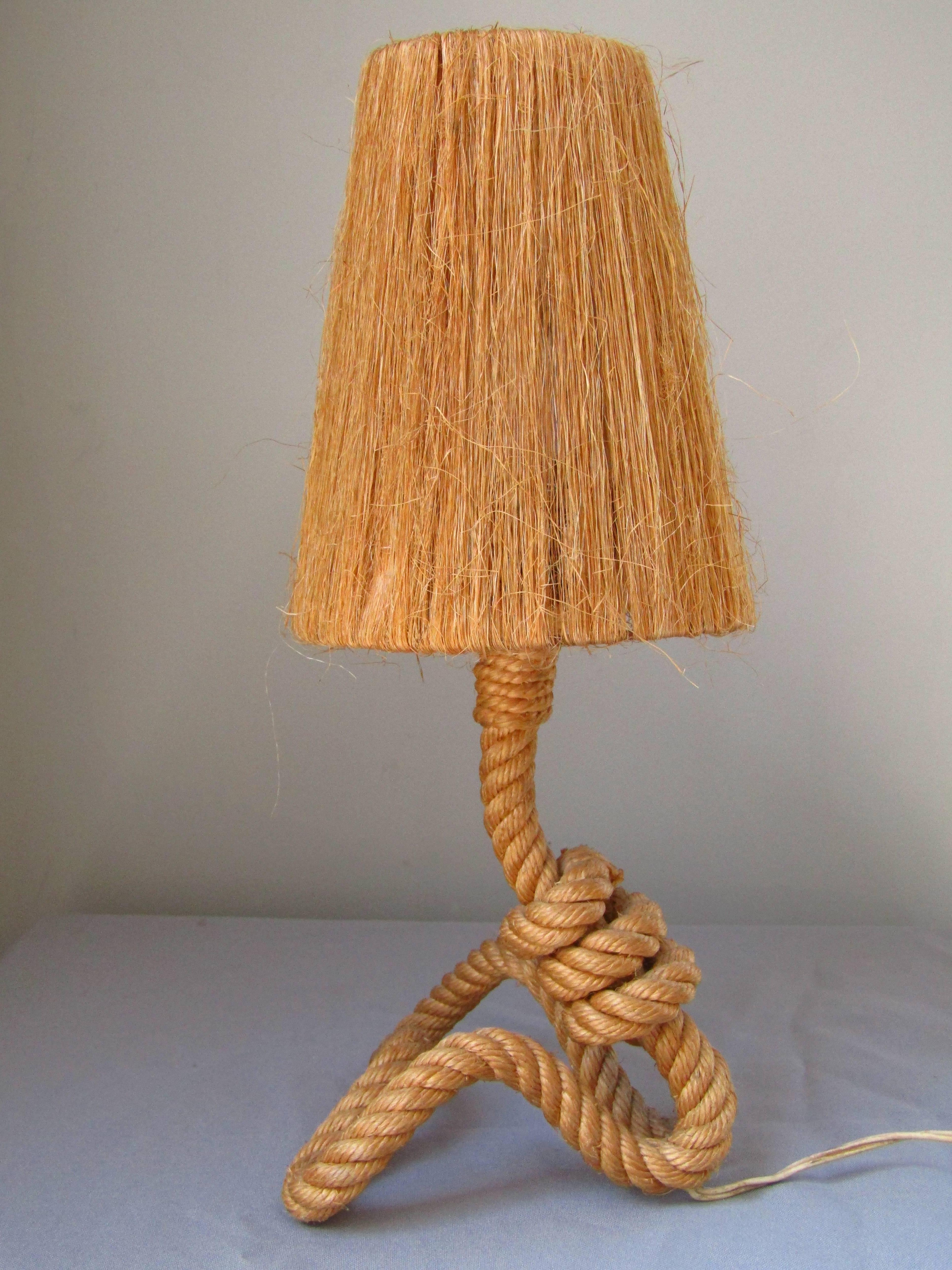 French Midcentury Rope Table Desk Lamp Audoux and Minet, France, 1960s