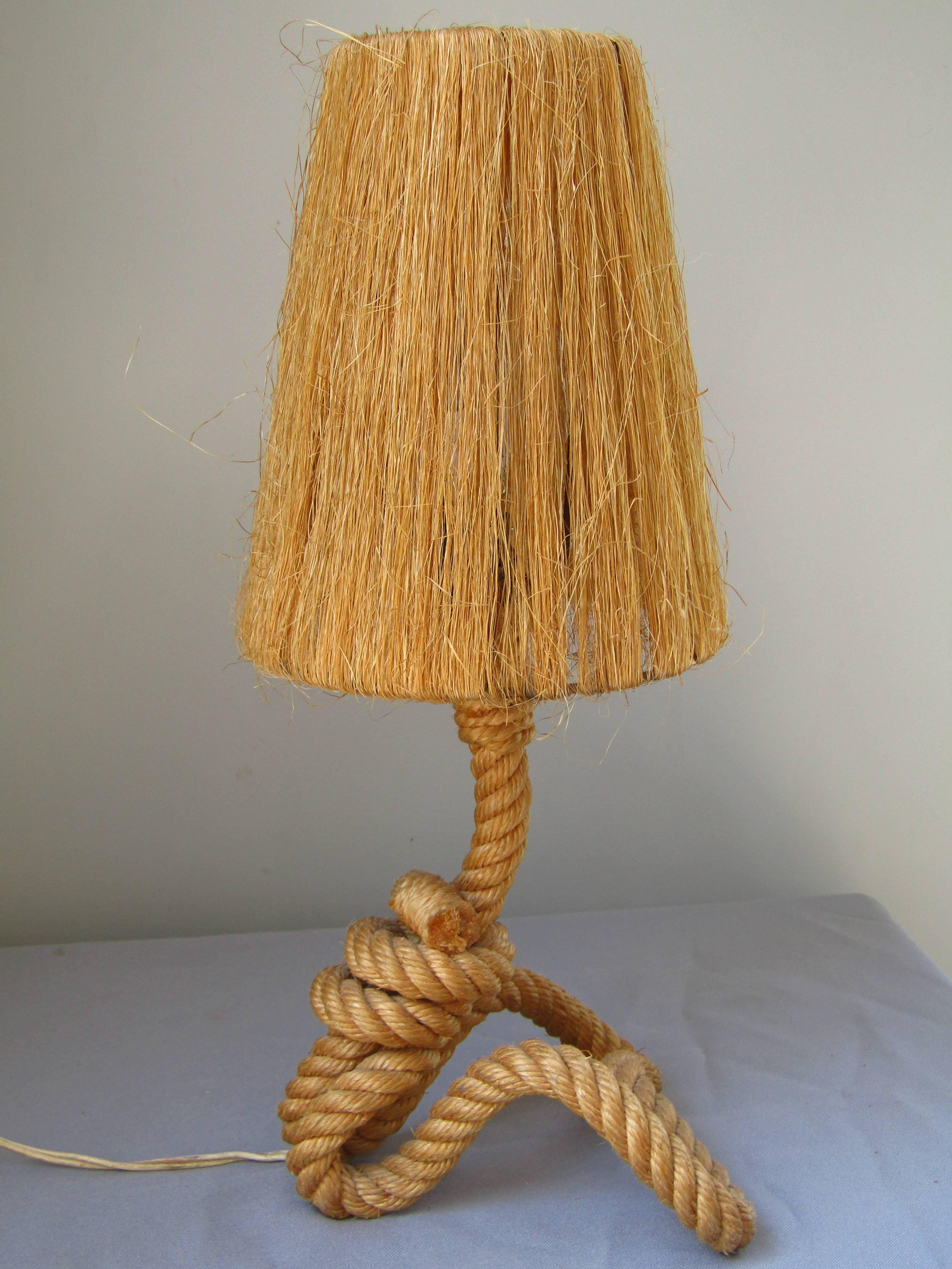 Midcentury Rope Table Desk Lamp Audoux and Minet, France, 1960s 3