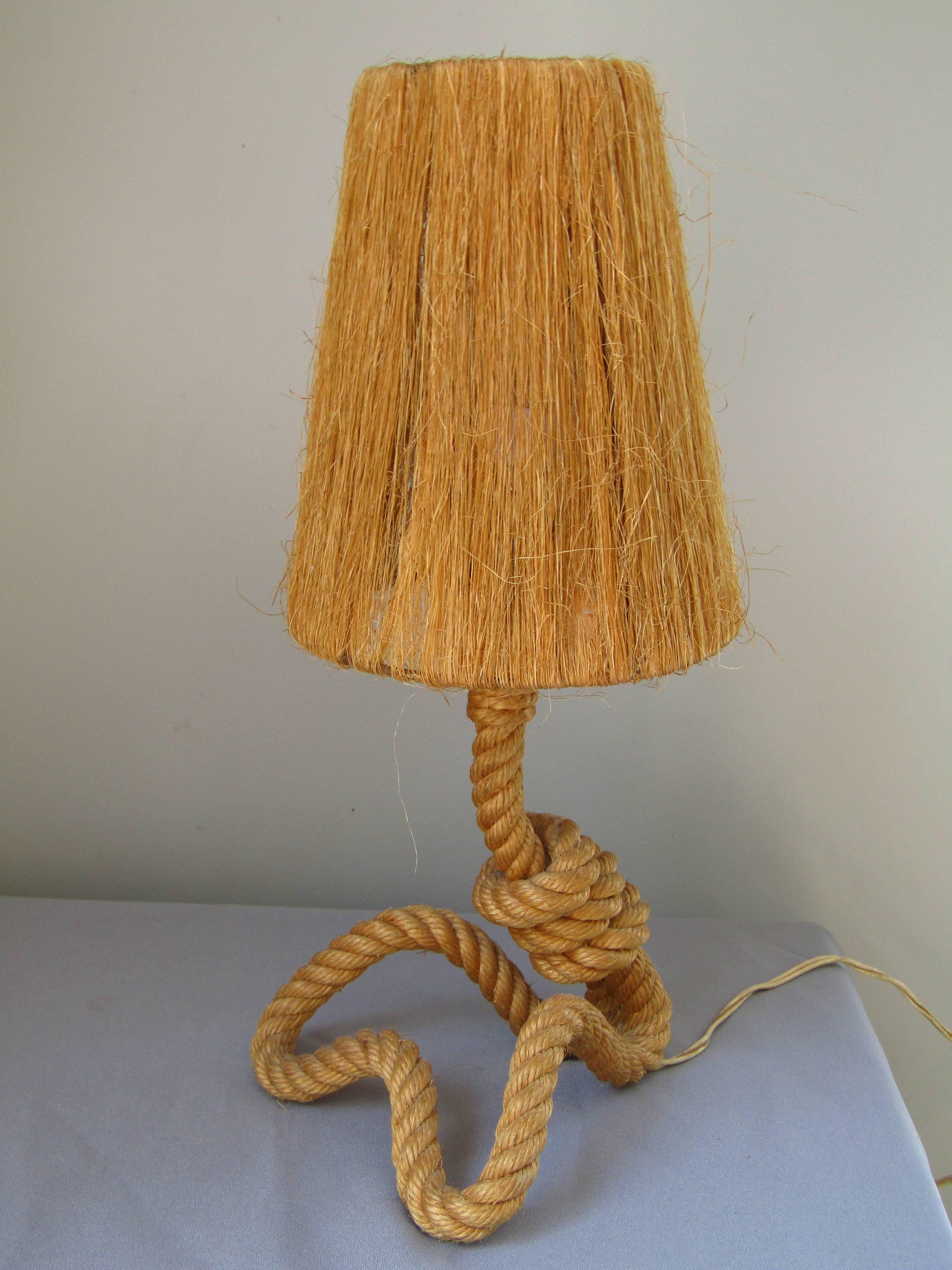 Midcentury Rope Table Desk Lamp Audoux and Minet, France, 1960s 4
