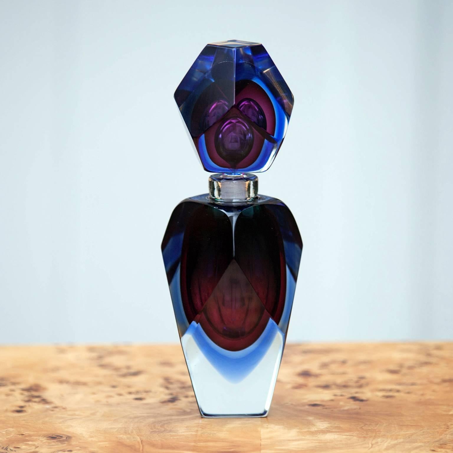 Fantastic very heavy Murano perfume bottle in blue and purple glass.
 