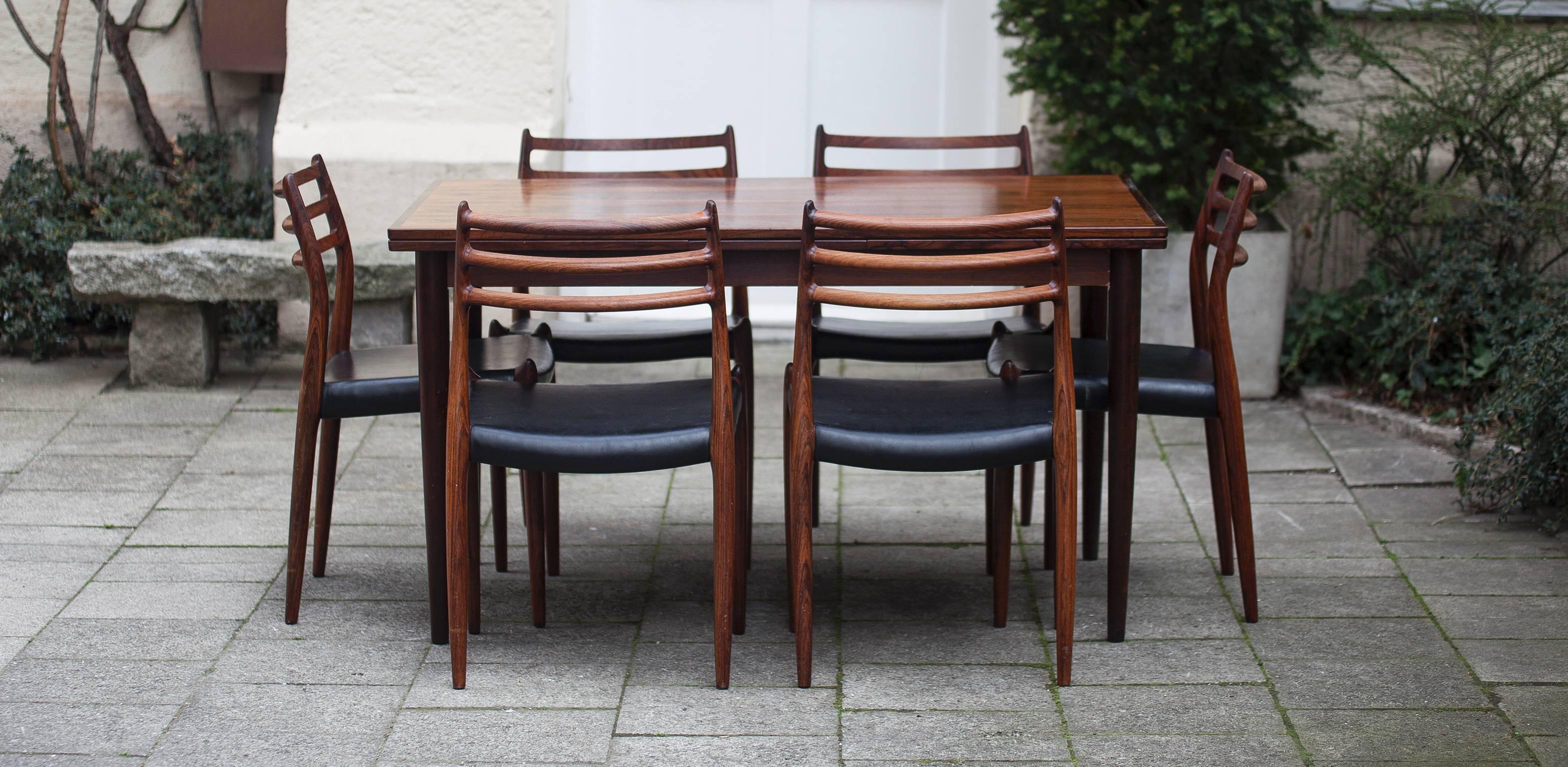 Niels Otto Møller Danish Rosewood Dining Room Set with Six Chairs In Good Condition In Munich, DE