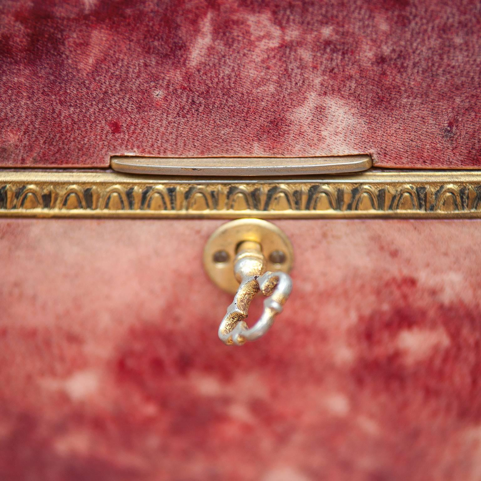 Italian Elegant Aldo Tura Red Goatskin Treasure Jewelry Box