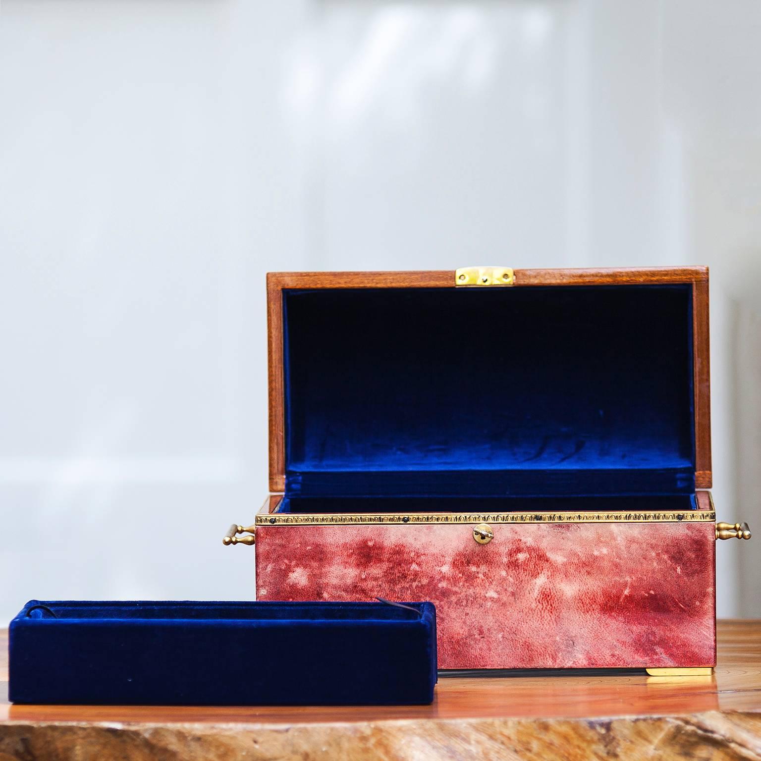 Mid-20th Century Elegant Aldo Tura Red Goatskin Treasure Jewelry Box