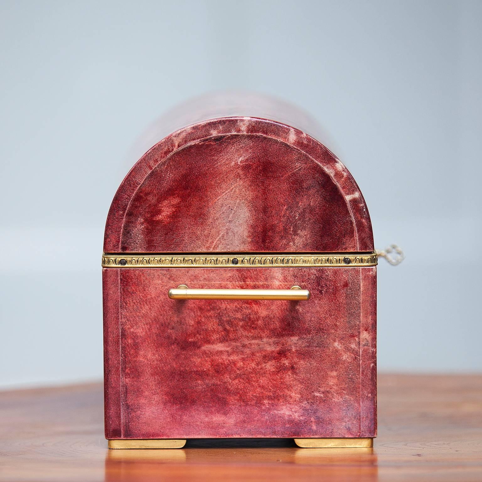 Mid-Century Modern Elegant Aldo Tura Red Goatskin Treasure Jewelry Box