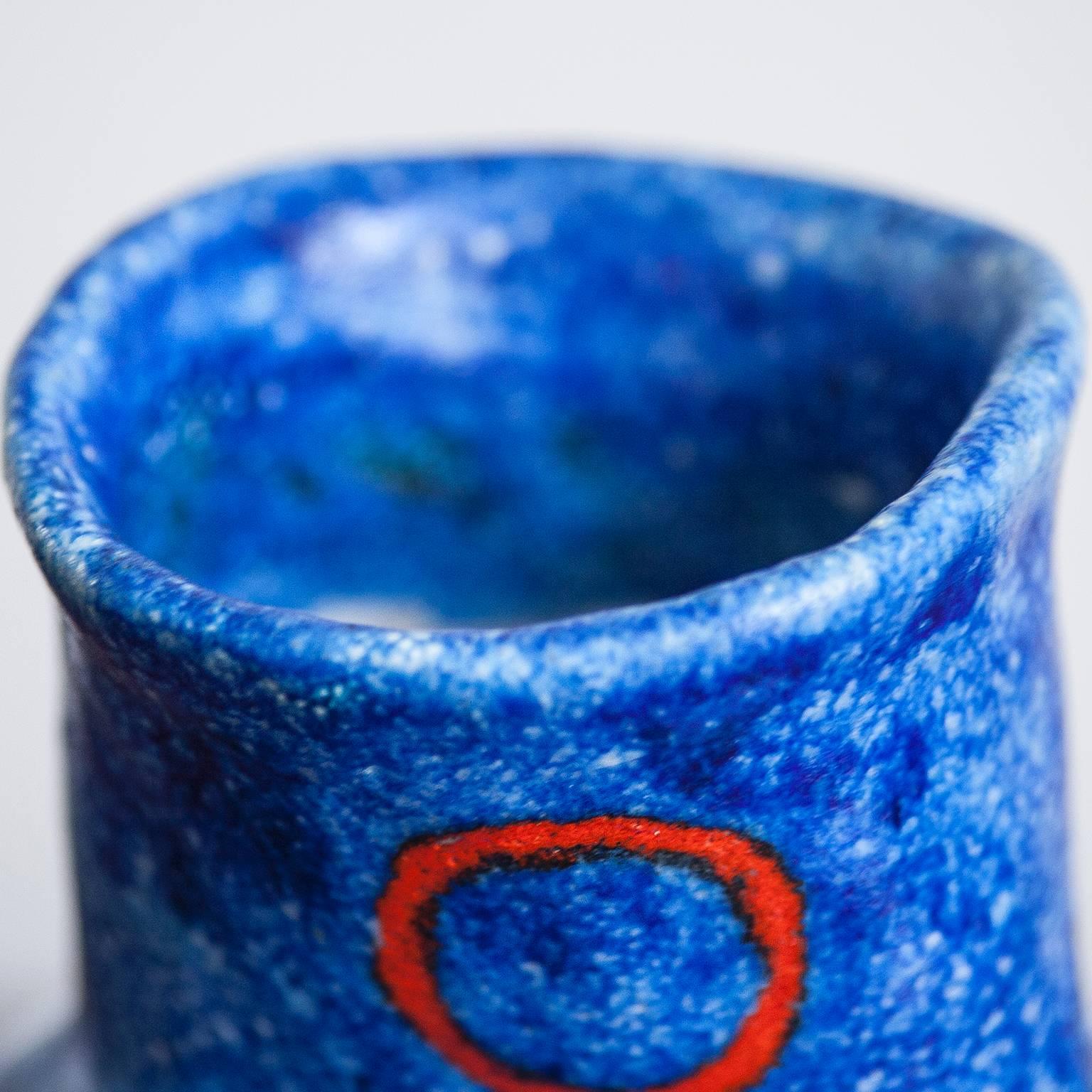Vernissé Vase en céramique émaillée bleue « Donkey Mark » de Guido Gambone en vente