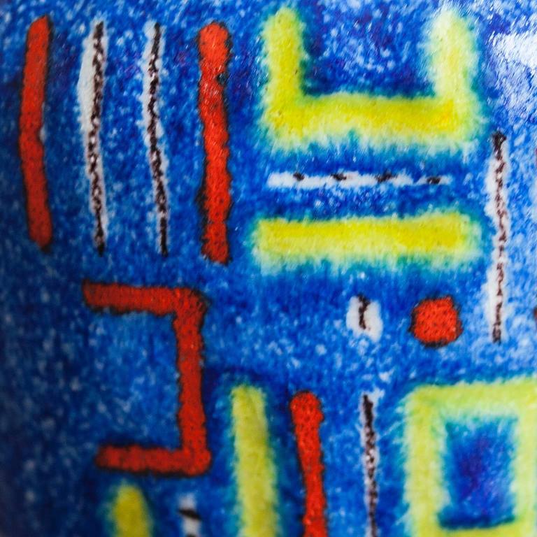 Mid-20th Century Guido Gambone Blue Glazed Ceramic Vase Donkey Mark For Sale