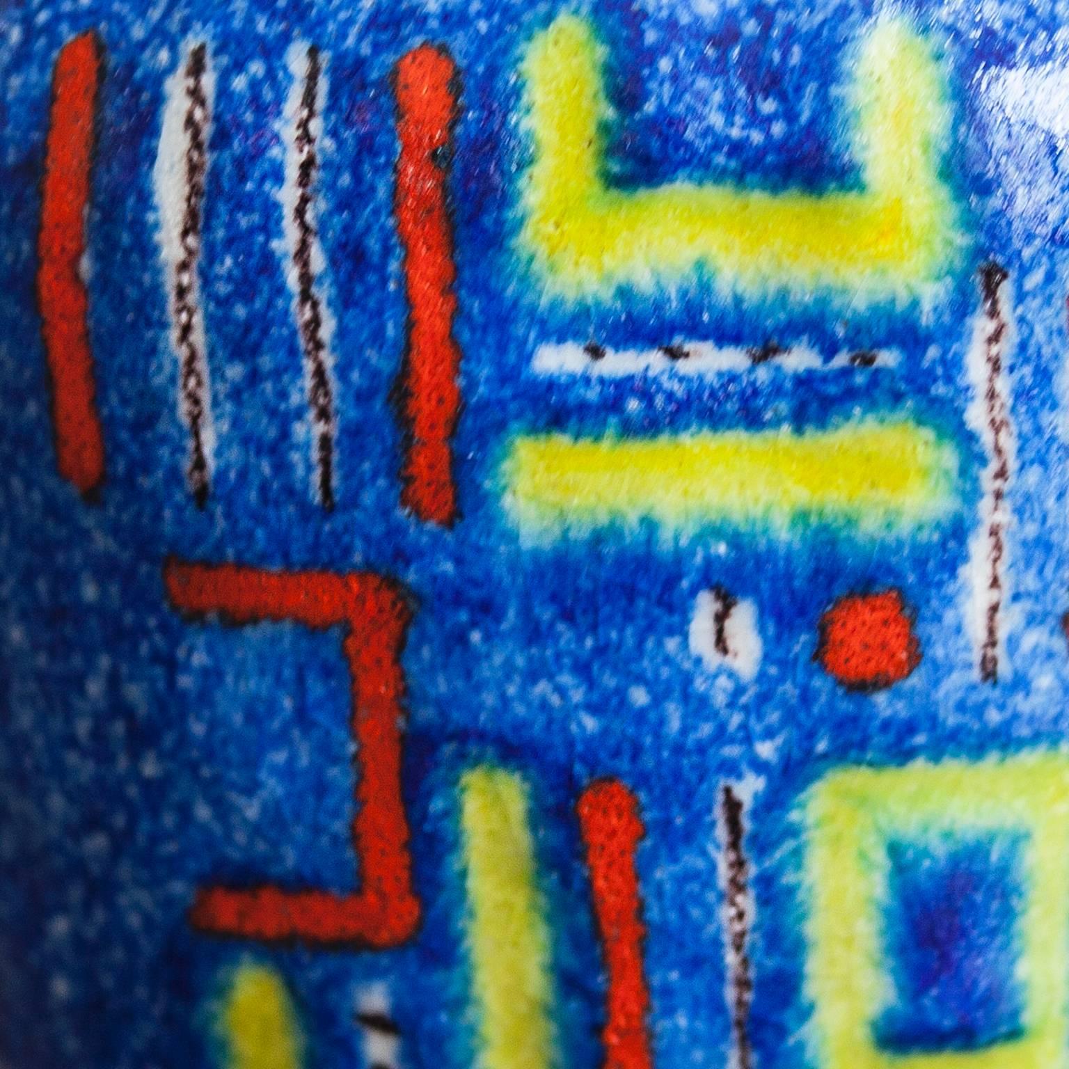 Mid-Century Modern Guido Gambone Blue Glazed Ceramic Vase Donkey Mark For Sale