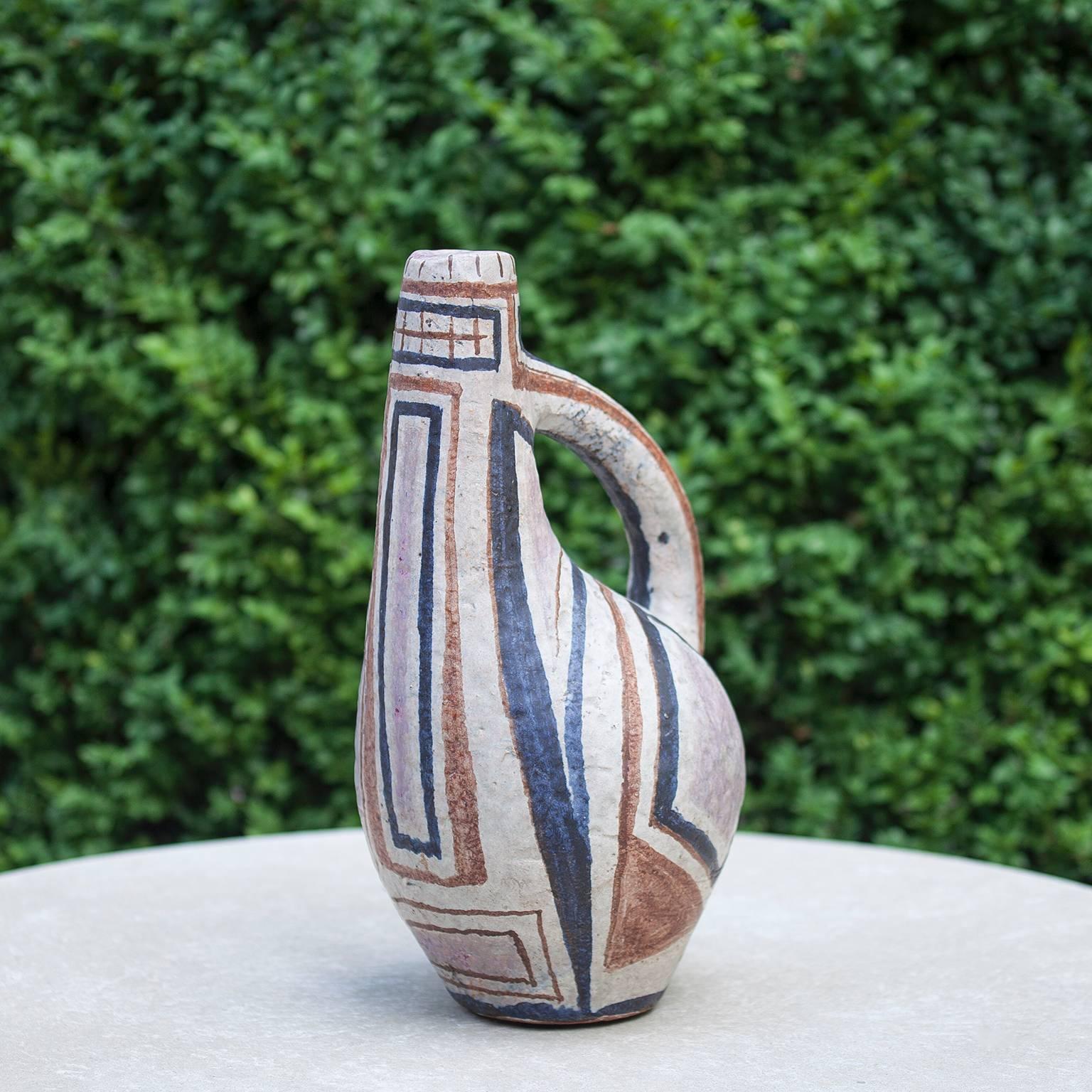 Glazed German Art Pottery Ceramic Pitcher by Roman Elsold, 1958